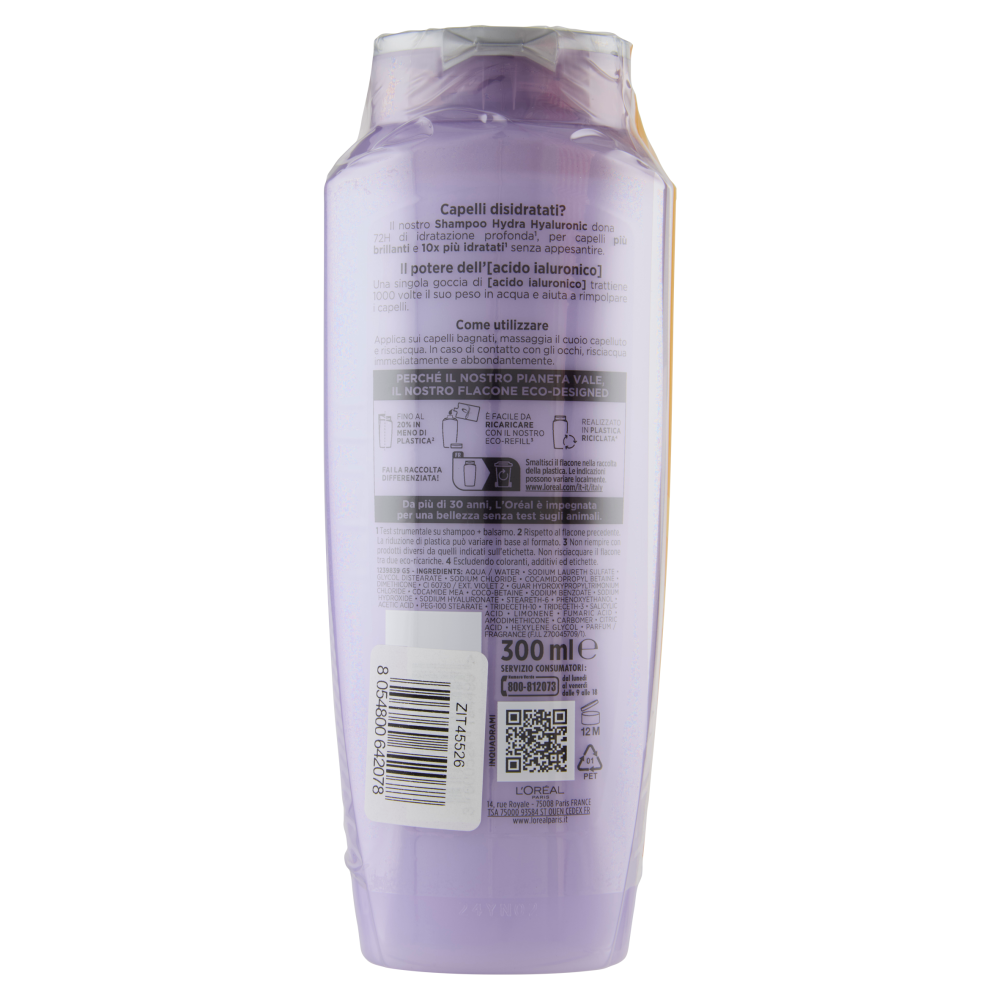 Elvive Hydra Hyaluronic Shampoo 72H Idratazione Profonda, per Capelli Disidratati, 3 x 200 ml