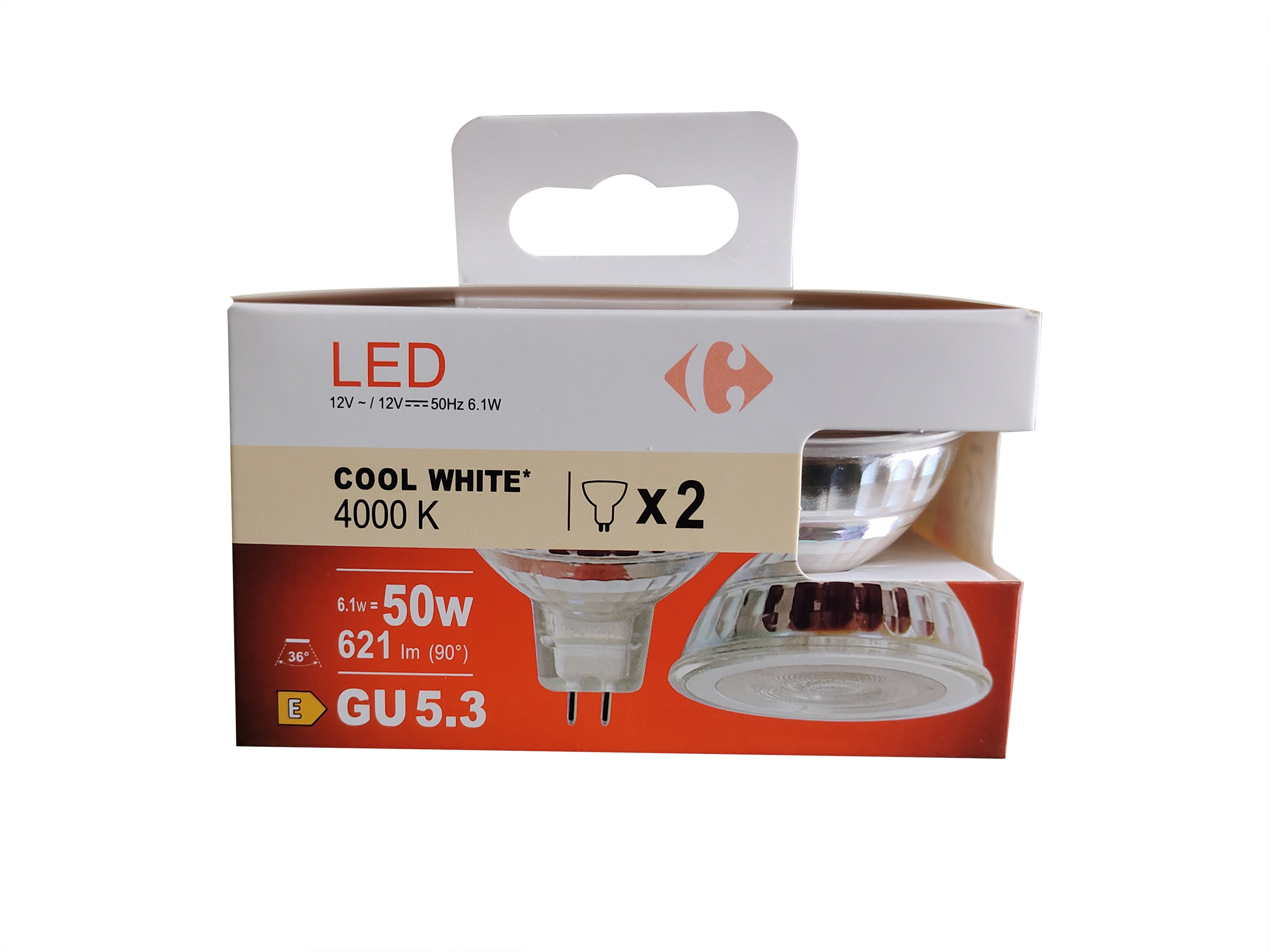Carrefour 2 led faretto 50W, attacco GU5.3, luce fredda