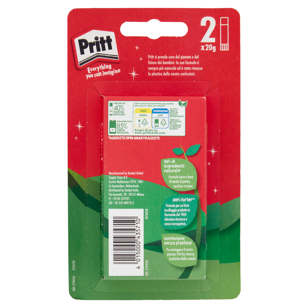 PRITT colla Stick Medium Glitter Rosso, Giallo 2 x 20 g