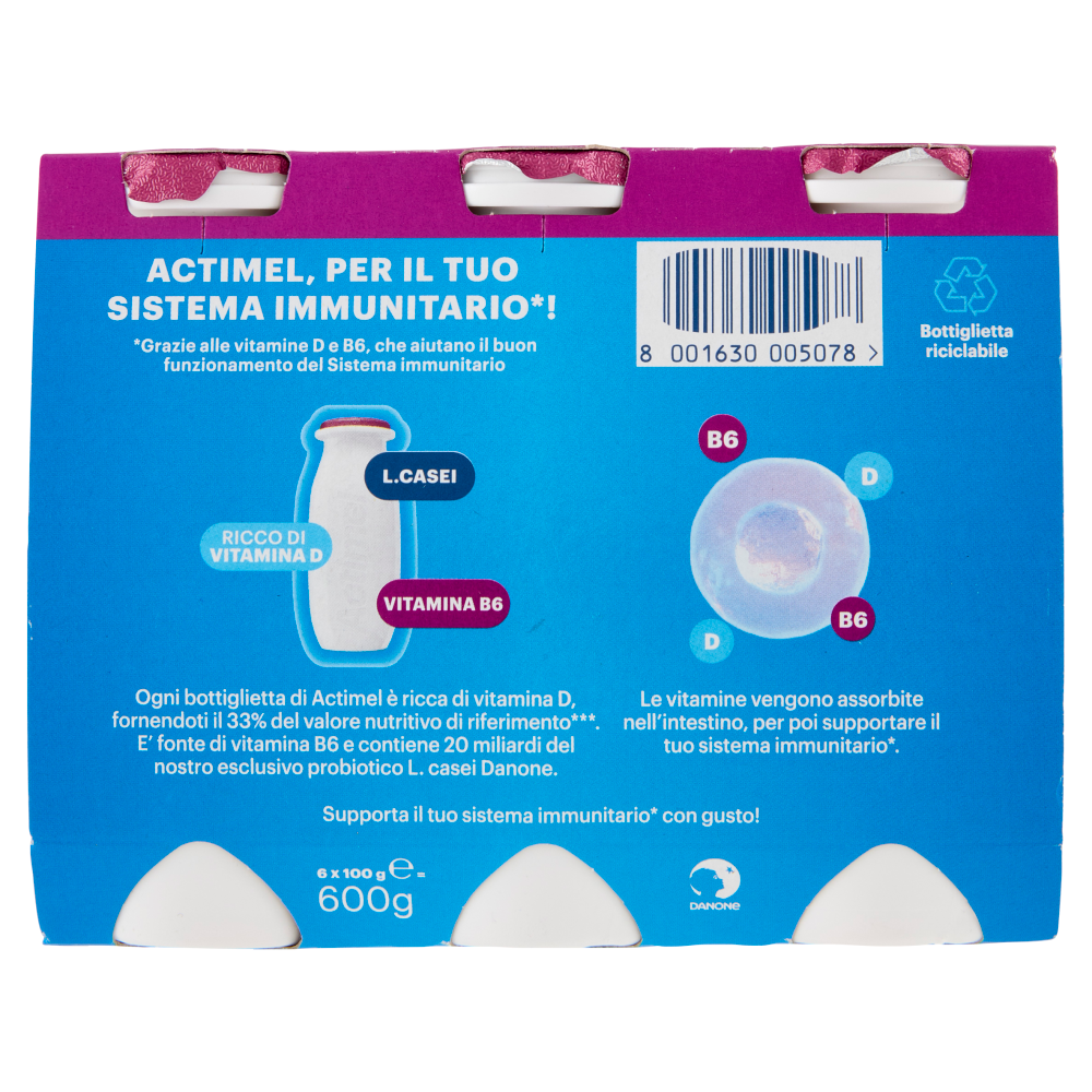 ACTIMEL, Yogurt da Bere con Vit B6 e D per il Sistema Immunitario, gusto Frutti di Bosco, 6X100G