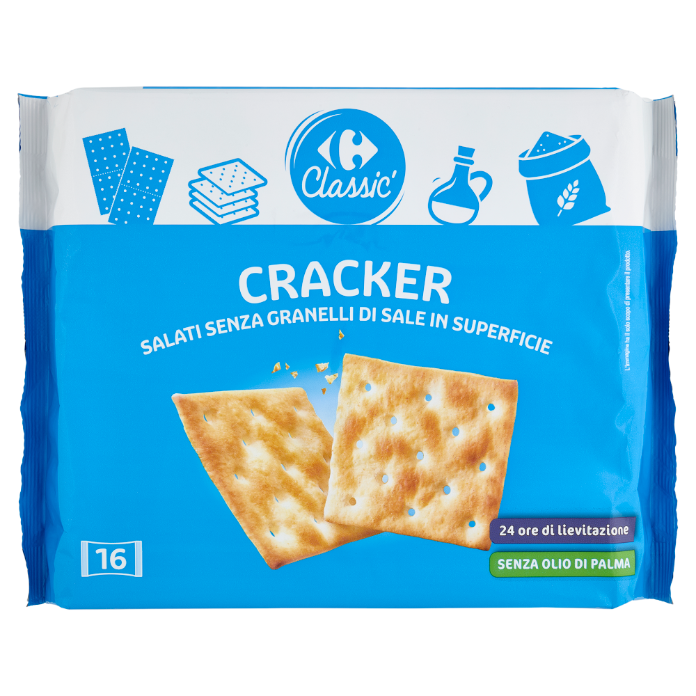 Carrefour Classic Cracker Salati Senza Granelli di Sale in Superficie 16 x 31,25 g