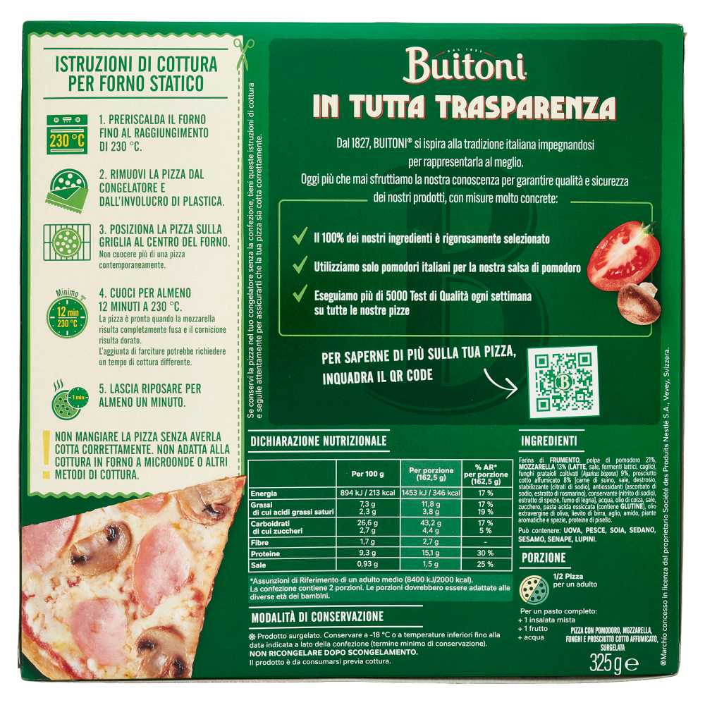 Buitoni Forno di Pietra Prosciutto e Funghi Pizza Surgelata 1 pizza 325 g