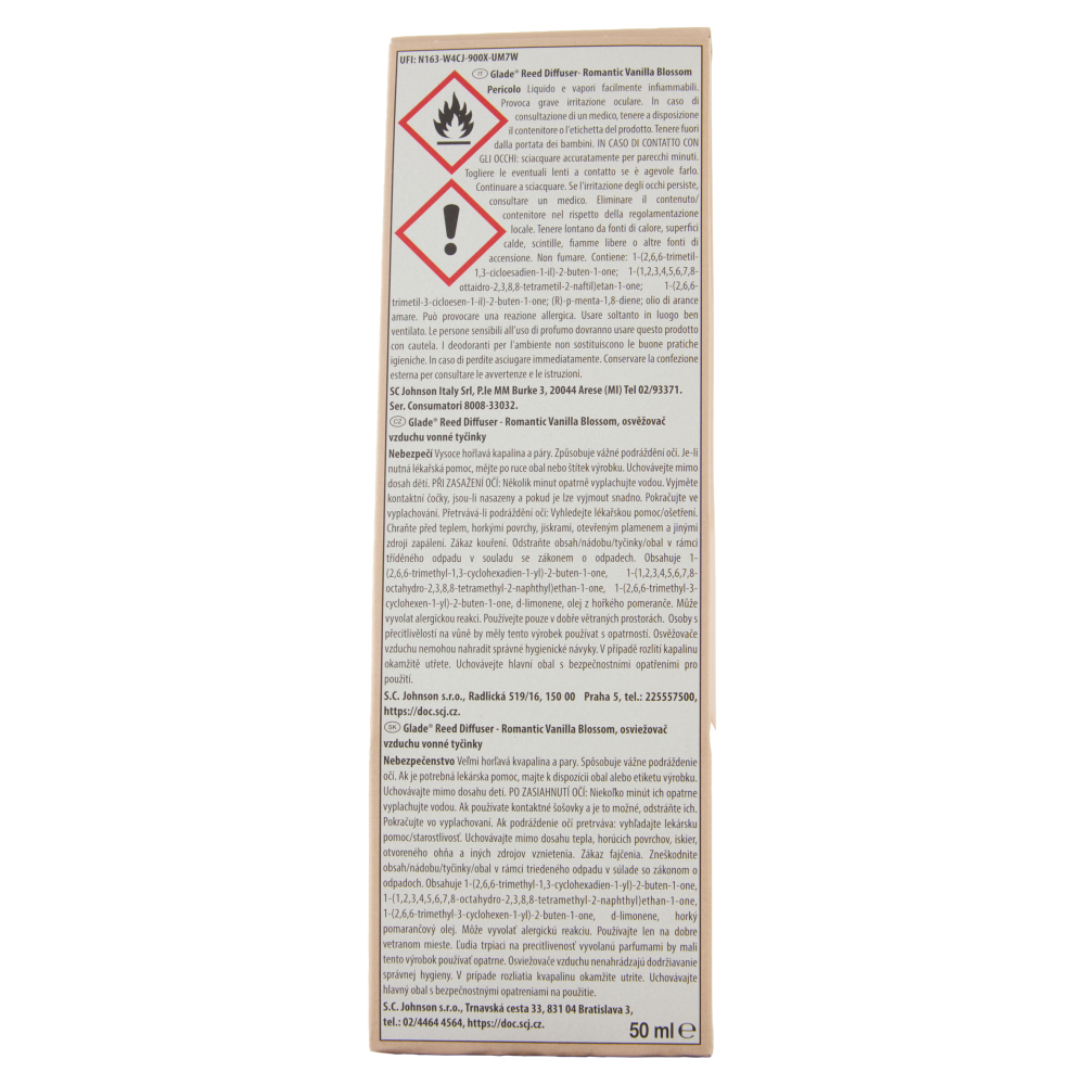 Glade Diffusore a Bastoncini, Fragranza Romantic Vanilla Blossom 50 ml