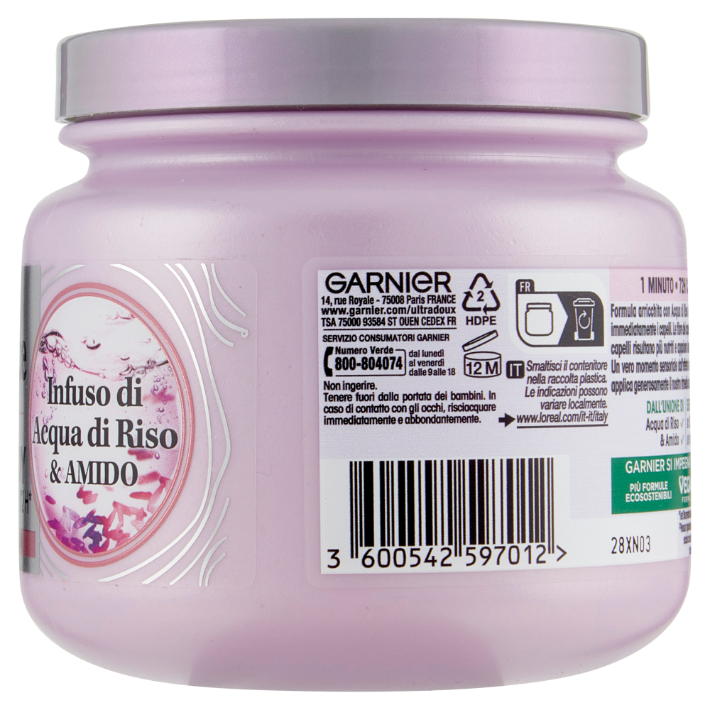 Garnier Ultra Dolce Infuso di Acqua di Riso & Amido, Maschera Lisciante 340 ml