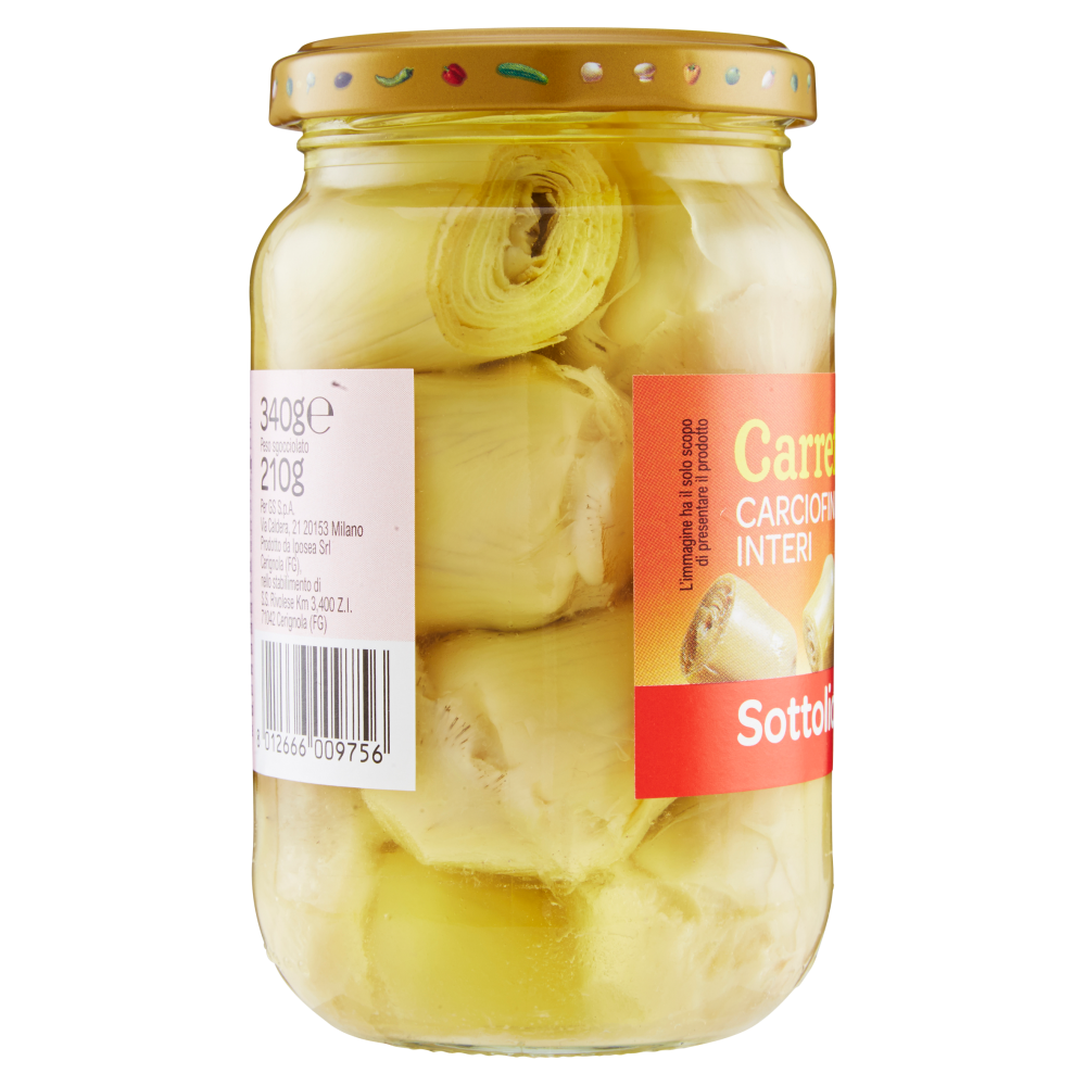 Carrefour Sottolio Carciofini Interi in olio di semi di girasole 340 g