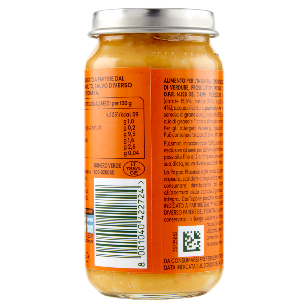 Plasmon la Pappa Verdure, Prosciutto* e Pastina 200 g