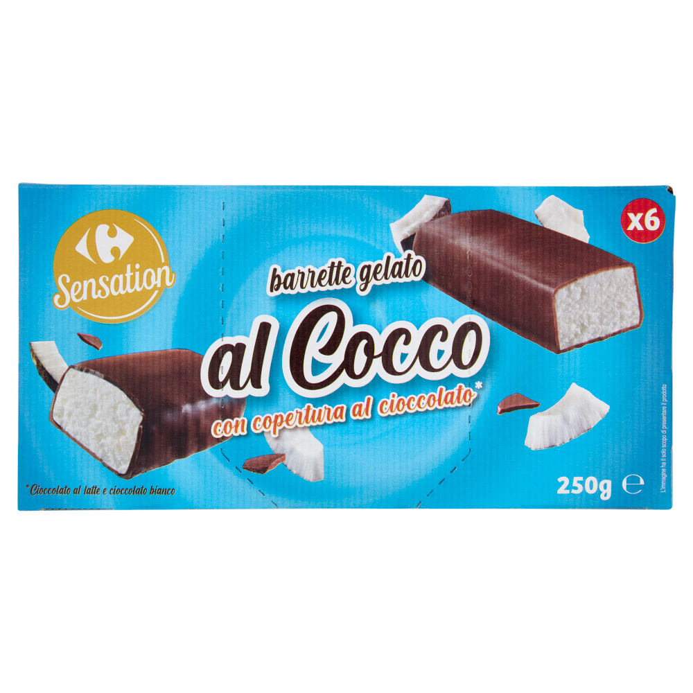 Carrefour Sensation barrette gelato al Cocco con copertura al cioccolato* 6 x 41,6 g