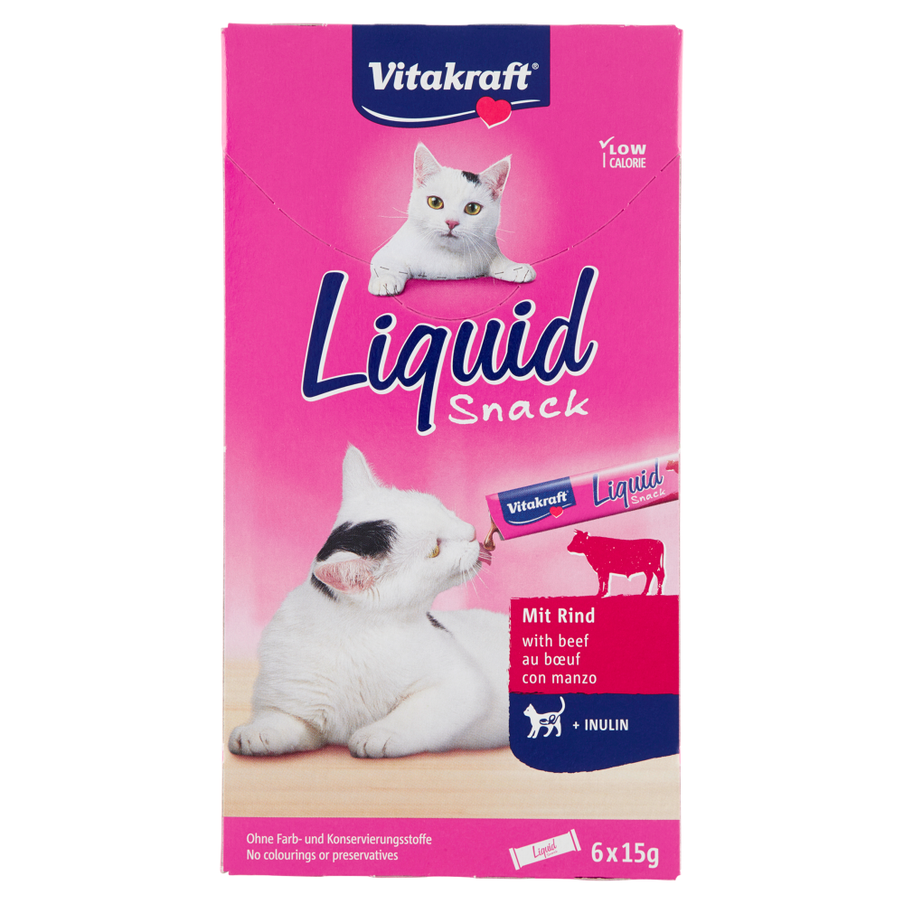 Vitakraft Liquid Snack con manzo + Inulin 6 x 15 g