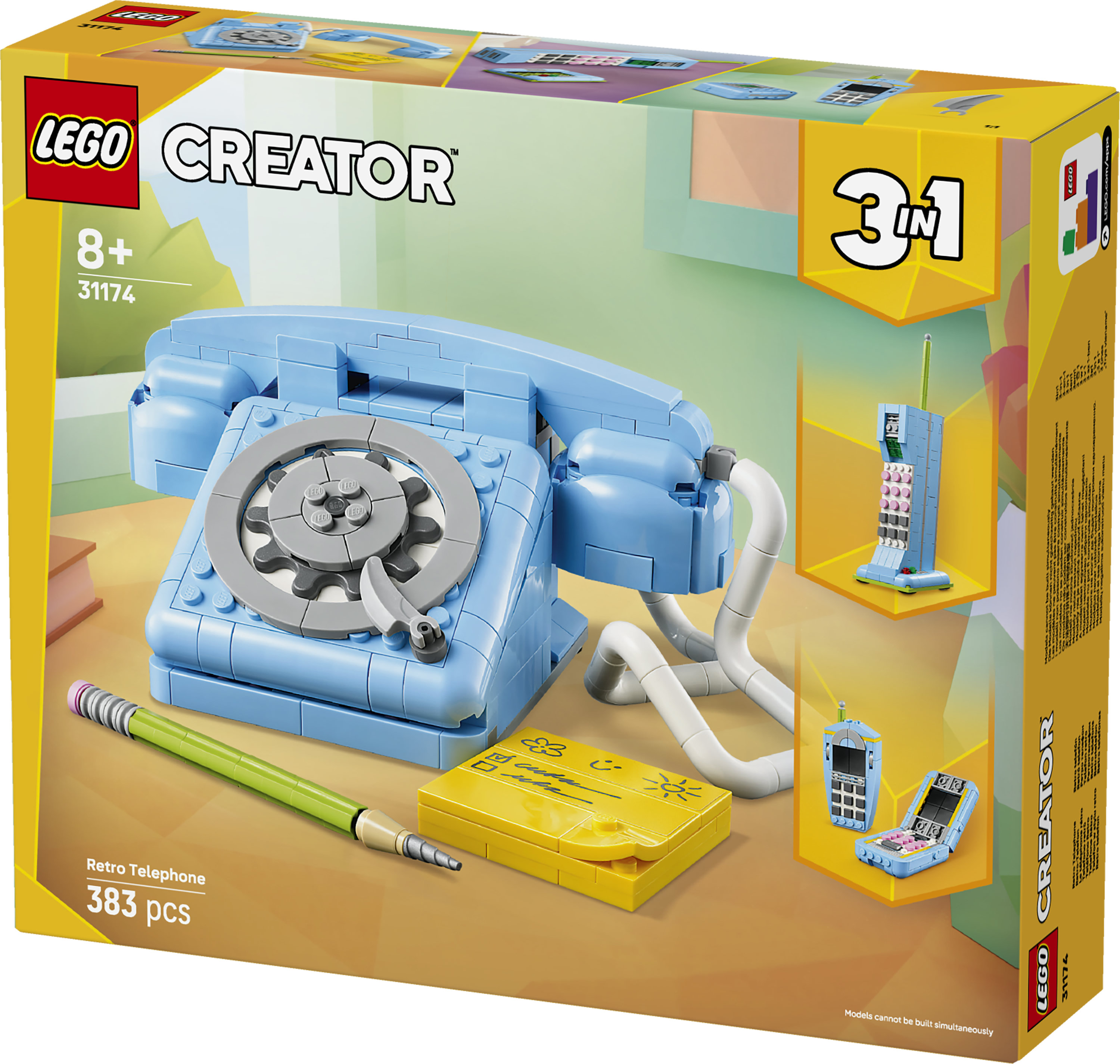 LEGO Creator 3in1 31174 Telefono Retr&ograve; con Disco di Selezione Rotante, Si Trasforma in altri 2 Modelli, Regalo per Bambini 8+