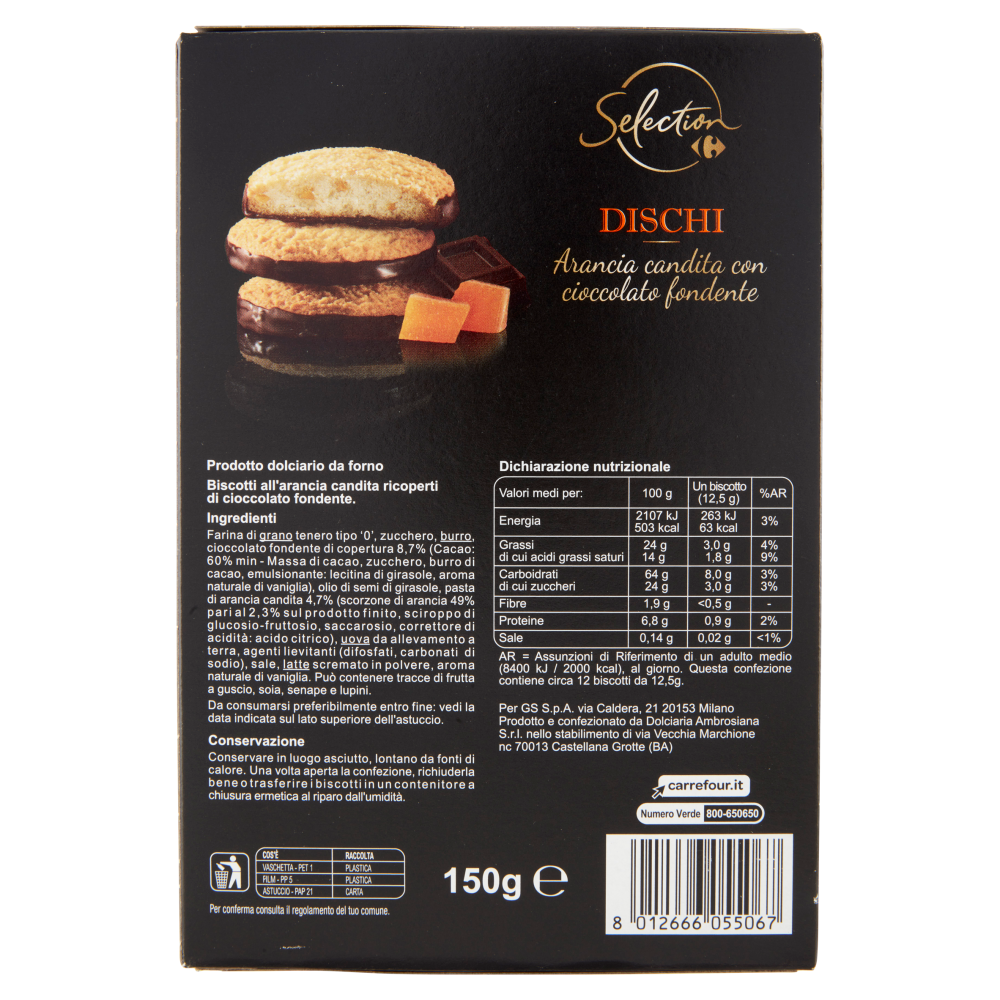 Carrefour Selection Dischi Arancia candita con cioccolato fondente 150 g