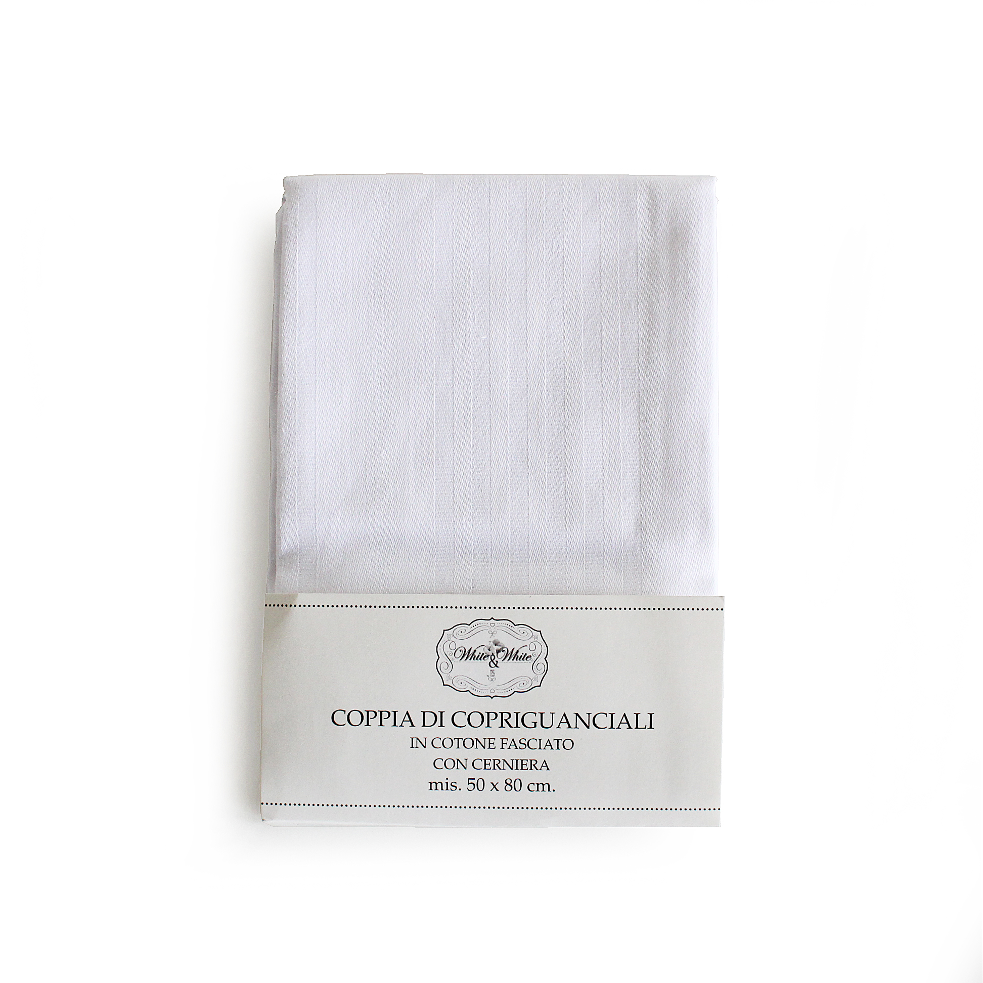 TESS White & White Set 2 copriguanciali con zip, 50x80 cm, 100% cotone