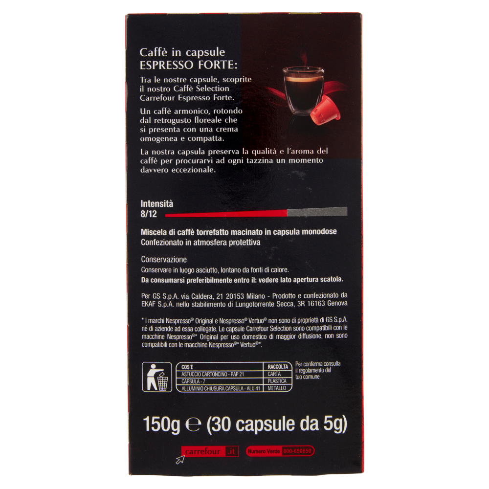 Carrefour Selection Espresso Forte Intensità 8 Capsule 30 x 5 g