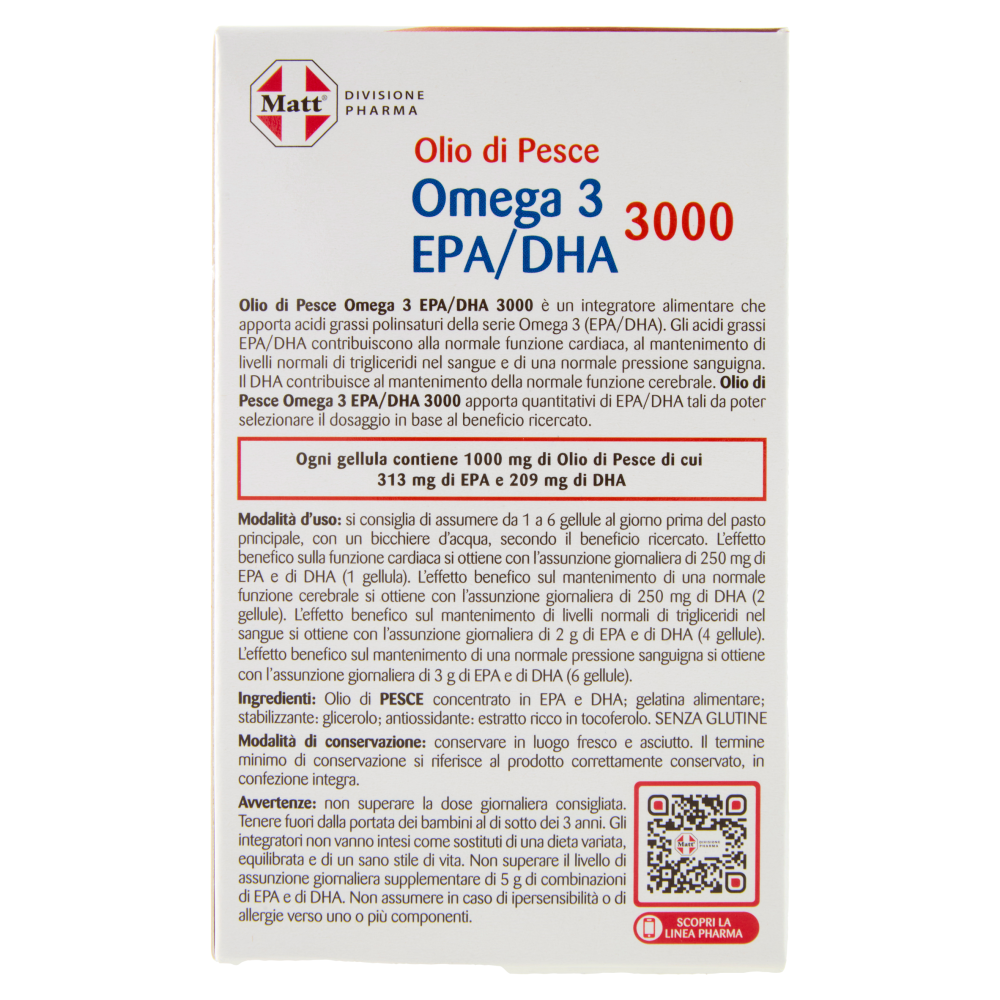 Matt Divisione Pharma Olio di Pesce Omega 3 EPA/DHA 3000 60 gellule 76,5 g