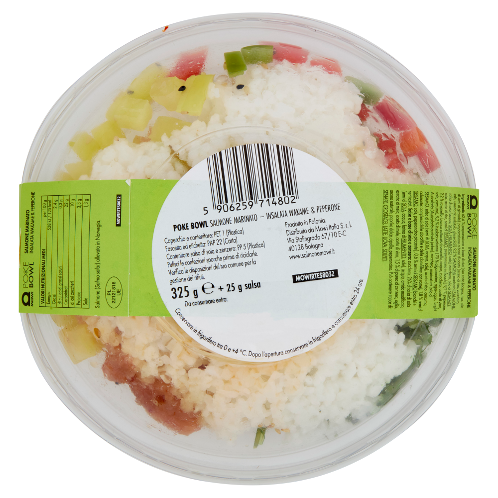 Mowi Poke Bowl Salmone Marinato Insalata Wakame & Peperone 325 g + 25 g di salsa