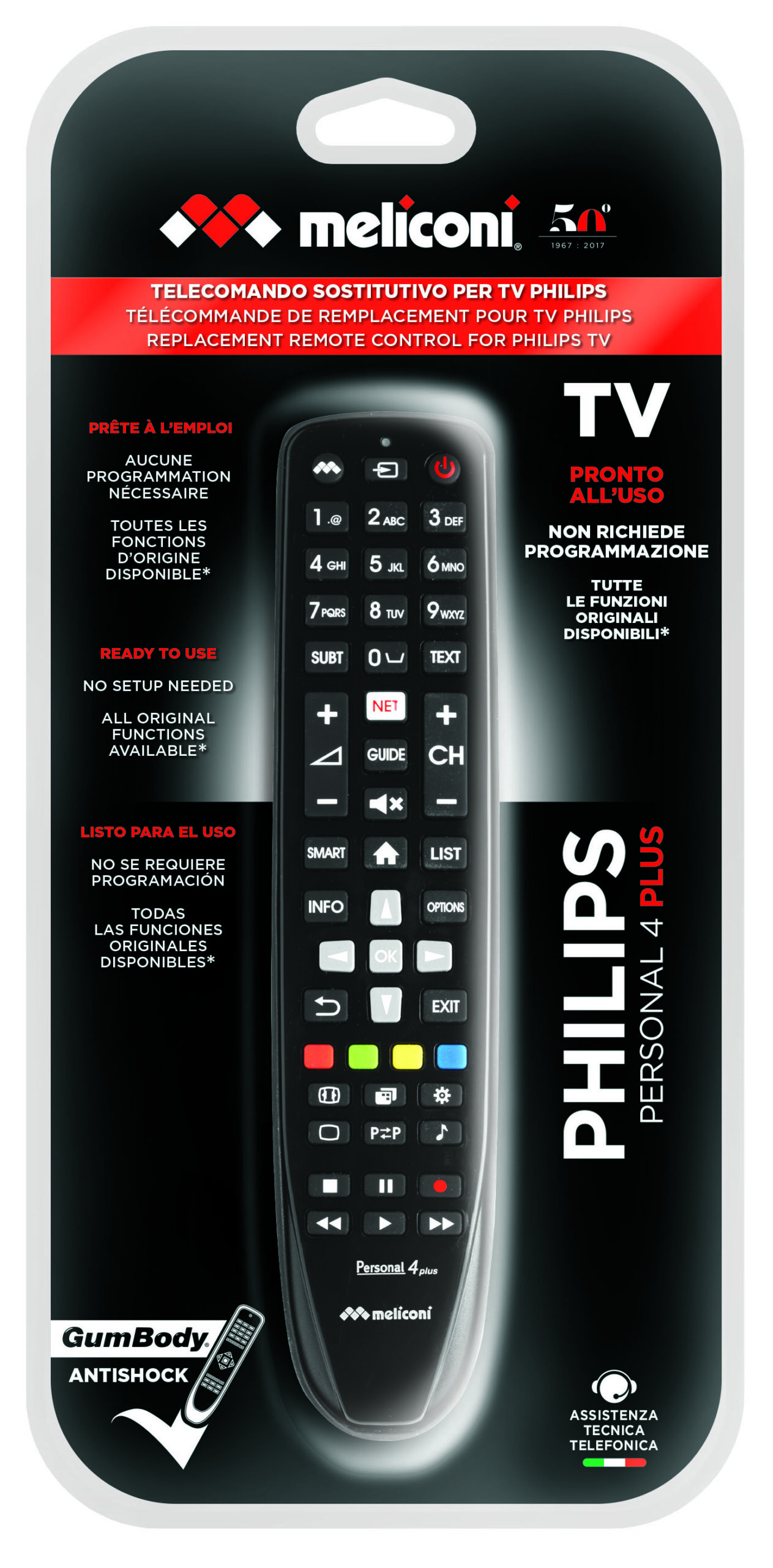 Meliconi Gumbody Personal 4 plus telecomando IR Wireless TV Pulsanti