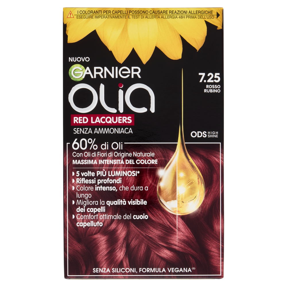Garnier Olia Red Lacquers, Tinta Capelli Senza Ammoniaca, 7.25 Rosso Rubino