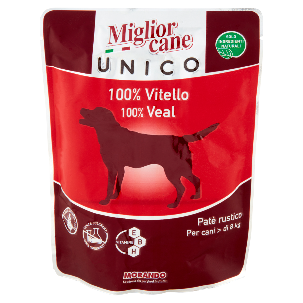 Migliorcane Unico Patè rustico per cani > di 8 kg 100% Vitello 300 g