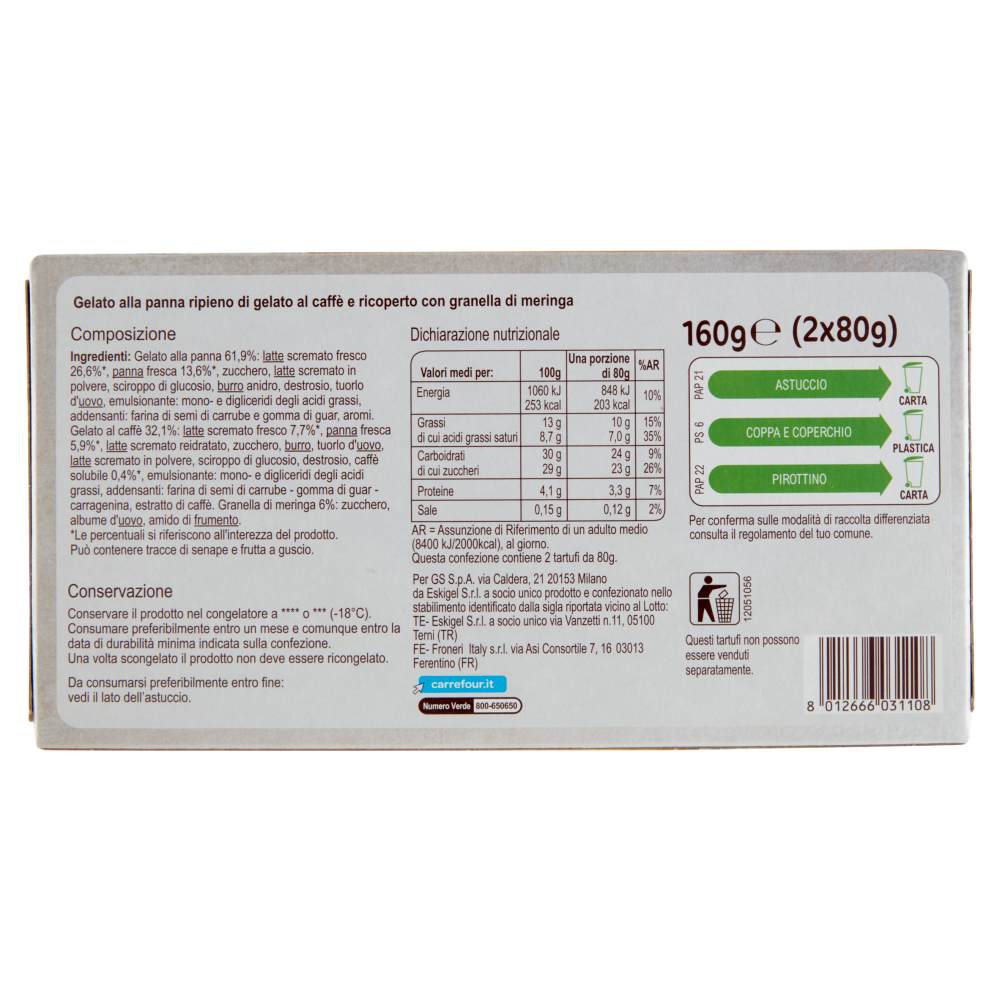 Carrefour Sensation Tartufo Bianco con Cuore al Caffè 2 x 80 g