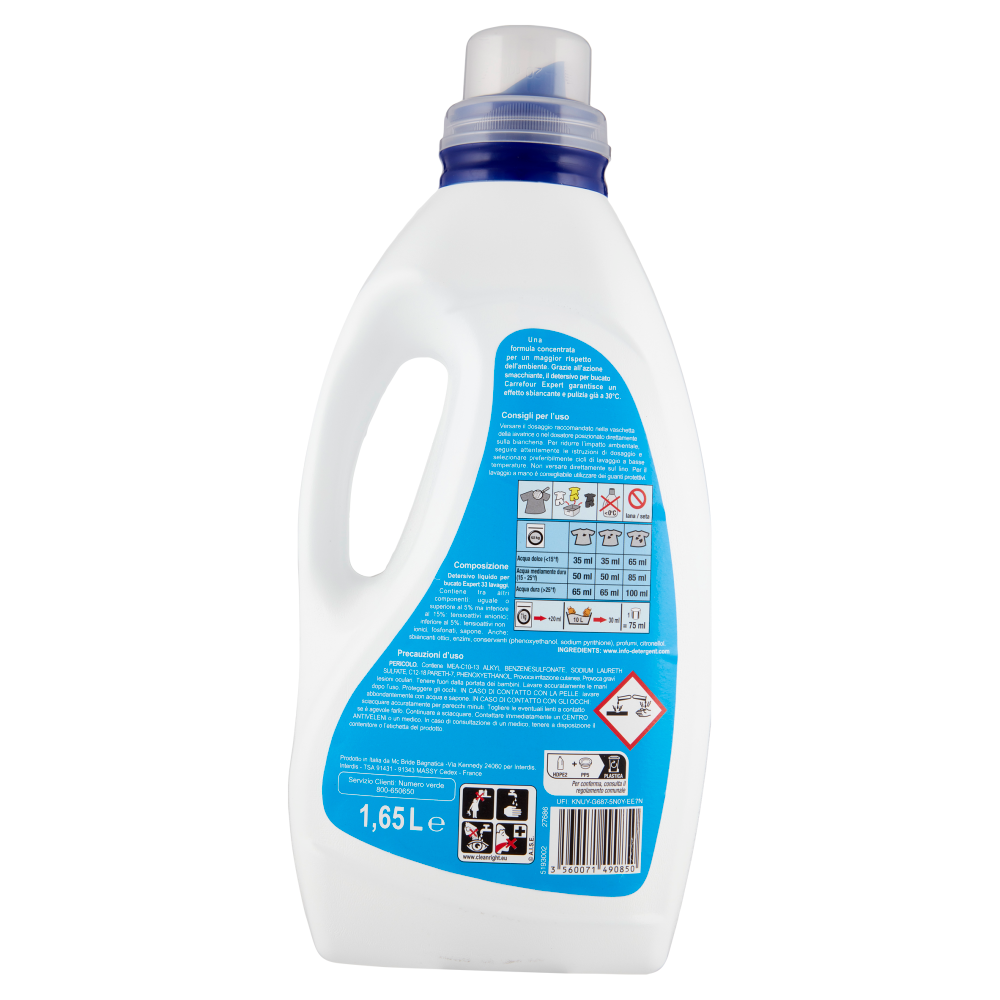 Carrefour Expert Optimal Clean Detersivo per Bucato Freschezza Alpina 1,65 L