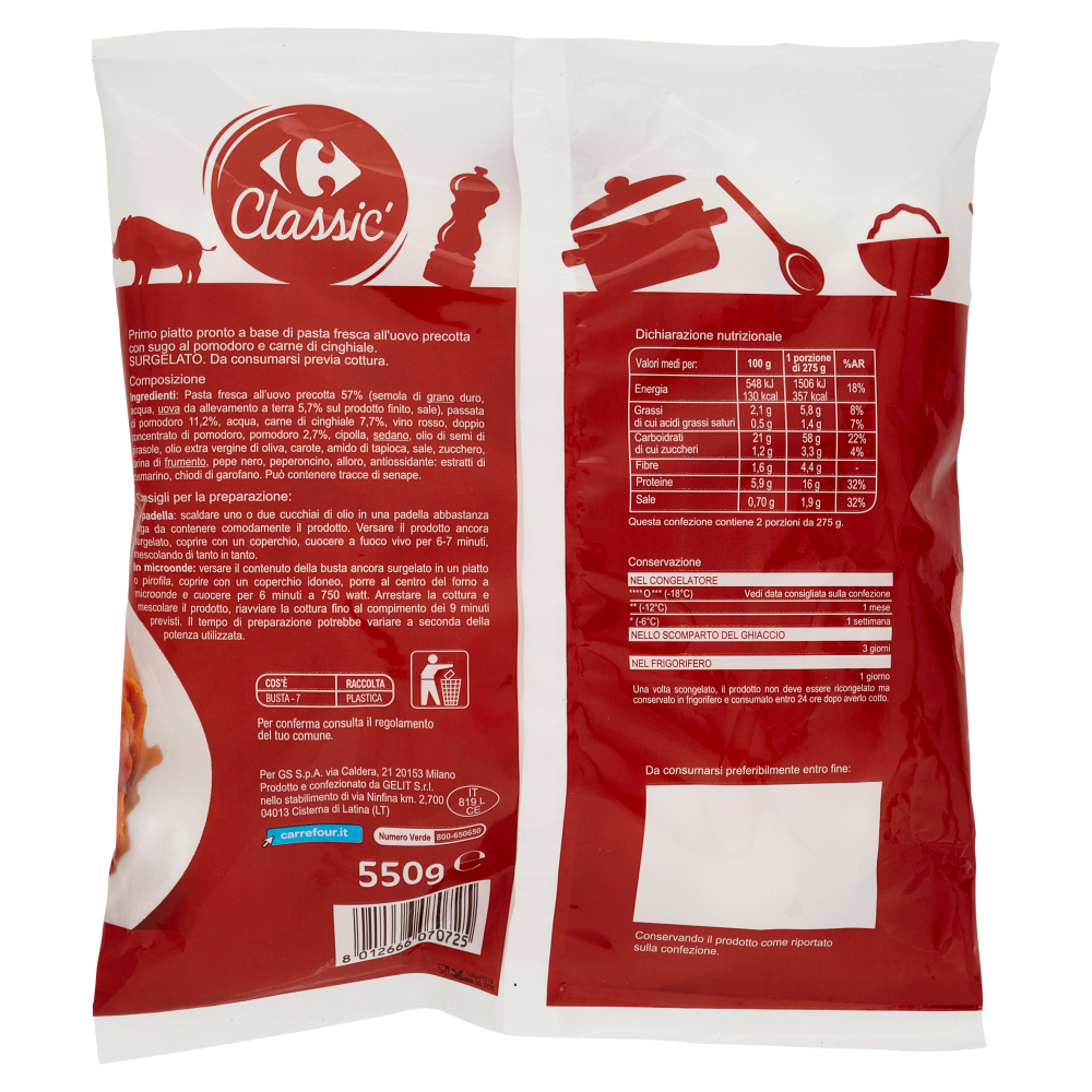 Carrefour Classic Pappardelle al Ragù di Cinghiale Surgelate 550 g
