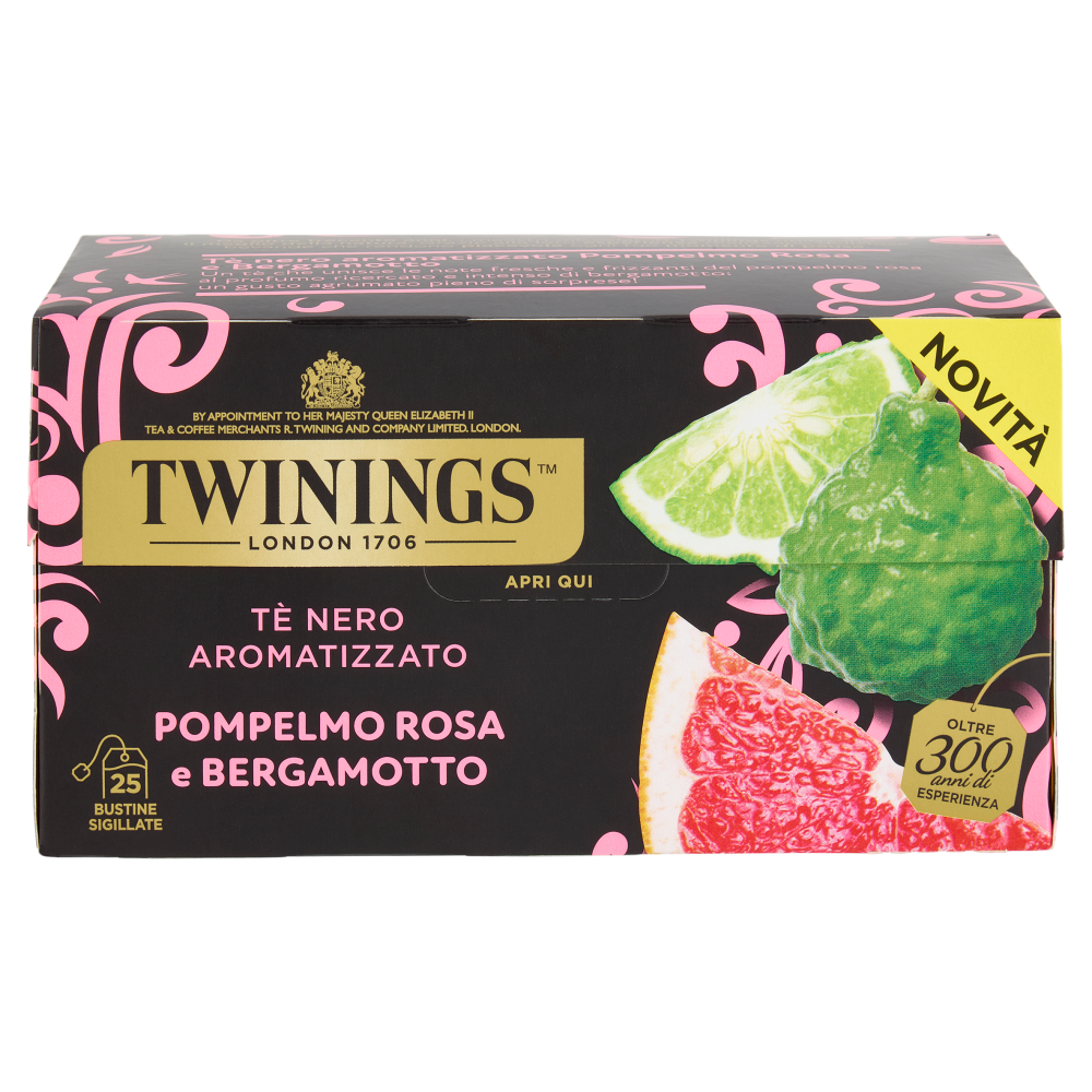 Twinings Pompelmo Rosa e Bergamotto Tè Nero aromatizzato 25 filtri The 50 g