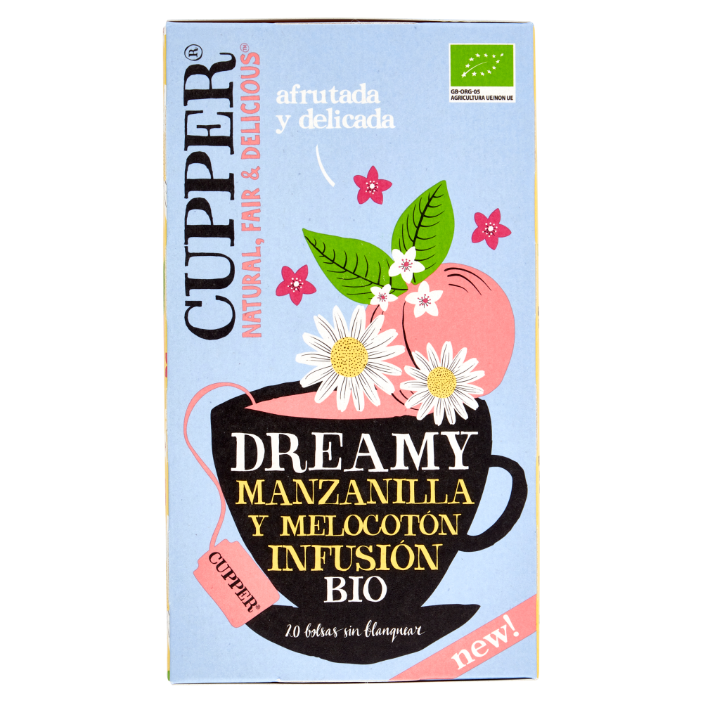 CUPPER Infuso Biologico Camomilla e Pesca, Tisana Rilassante Fruttata e Delicata, 20 Bustine 30 g