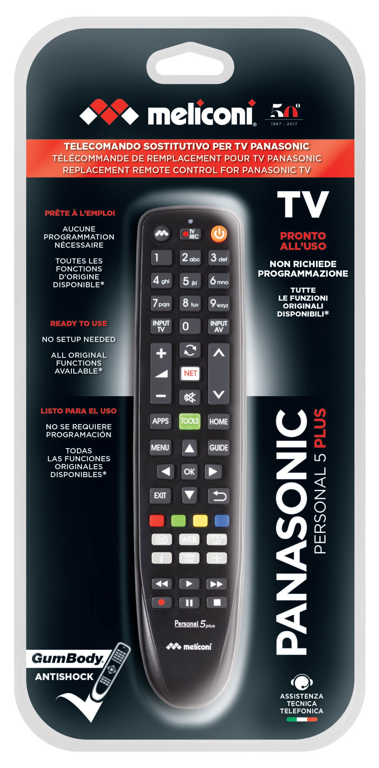 Meliconi Gumbody Personal 5 plus telecomando IR Wireless TV Pulsanti