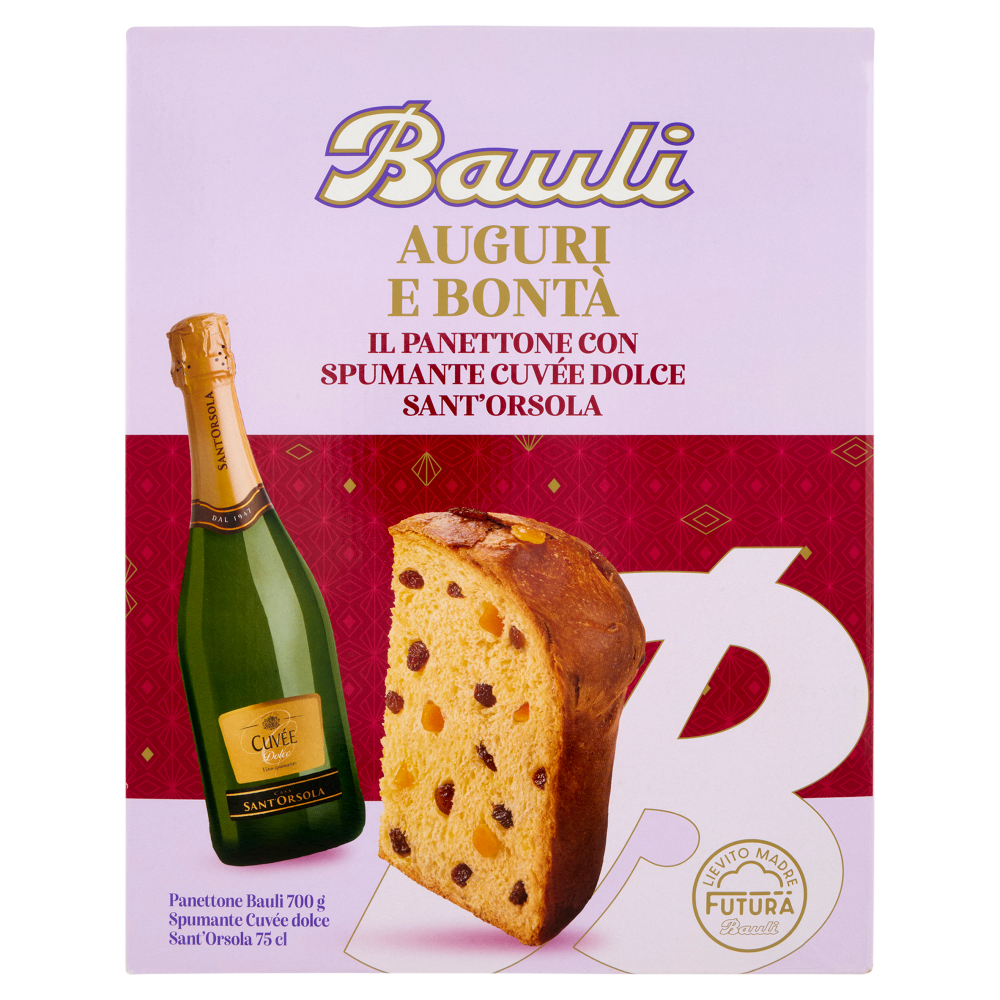 Bauli Auguri e Bontà Panettone Bauli 700 g + Spumante Cuvée dolce Sant'Orsola 75 cl