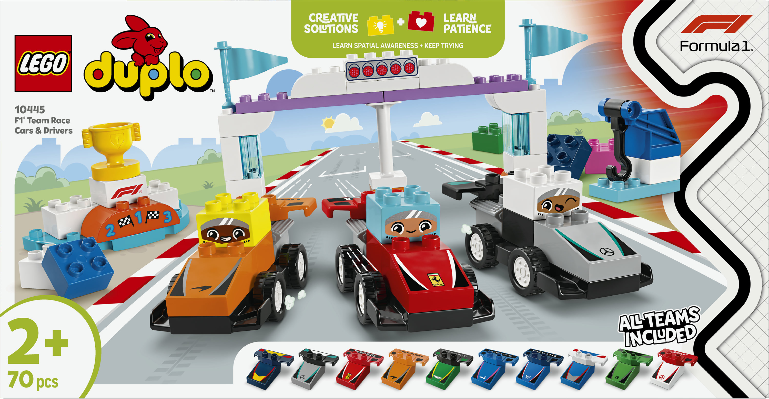 LEGO DUPLO 10445 Auto da Corsa e Piloti Team F1, Macchina Giocattolo da Costruire, Giochi Creativi e Didattici per Bambini 2+