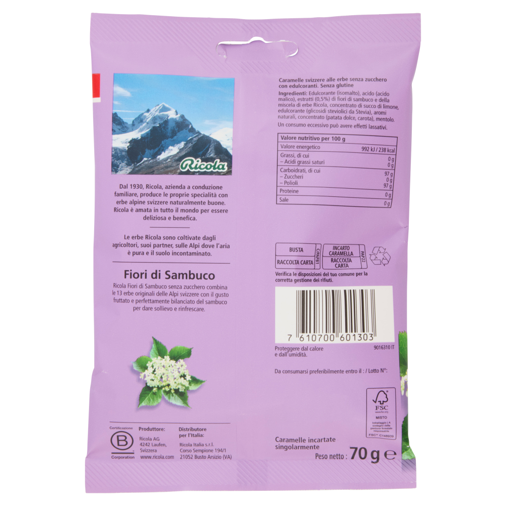 Ricola Fiori di Sambuco Senza Zucchero 70 g