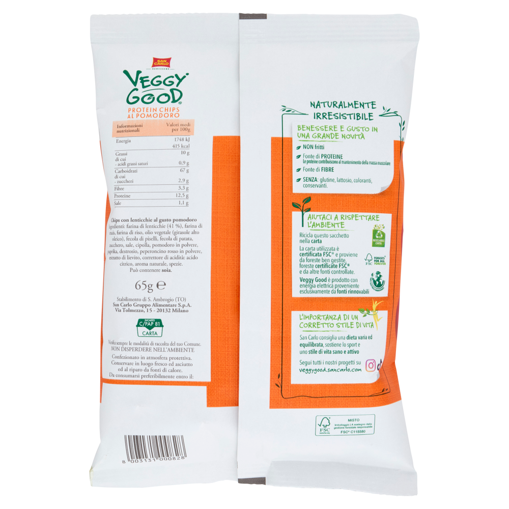 San Carlo Benessere Veggy Good Protein Chips Non Fritte al Pomodoro 65 g