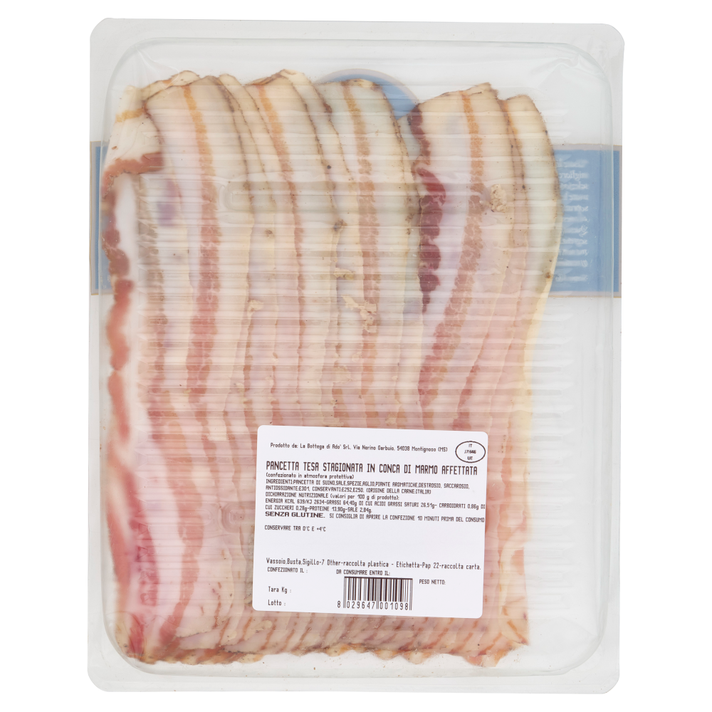 la Bottega di Ad&ograve; Salumi di Eccellenza Pancetta Tesa Stagionata in Conca di Marmo Affettata 0,100 kg