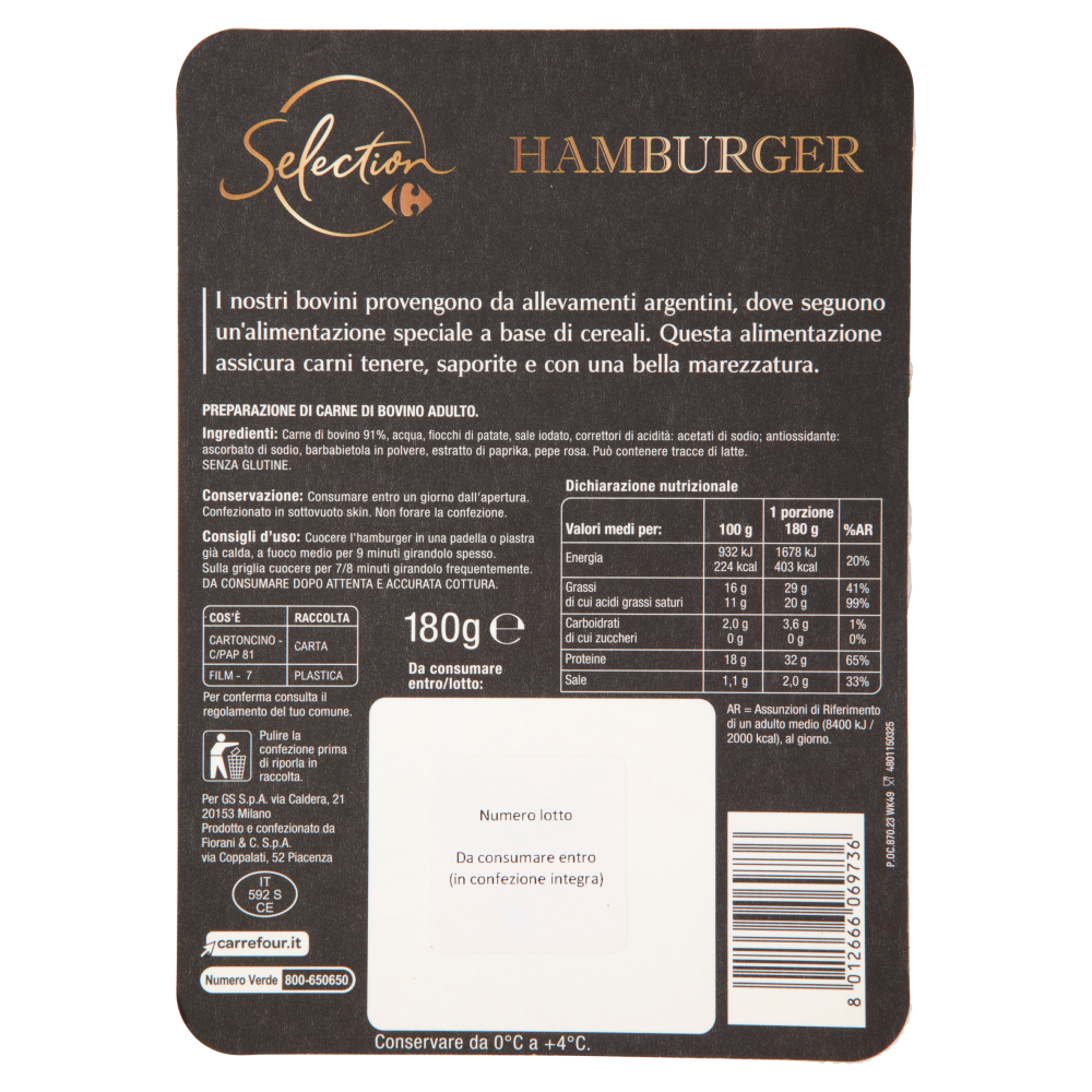 Carrefour Selection Hamburger 180 g