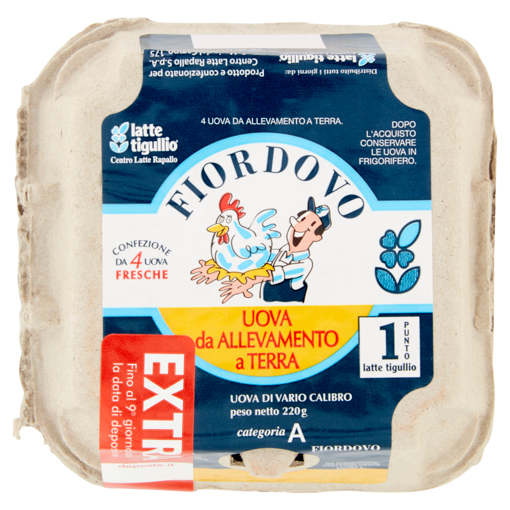 latte tigullio Fiordovo Uova da Allevamento a Terra Confezione da 4 Uova Fresche 220 g