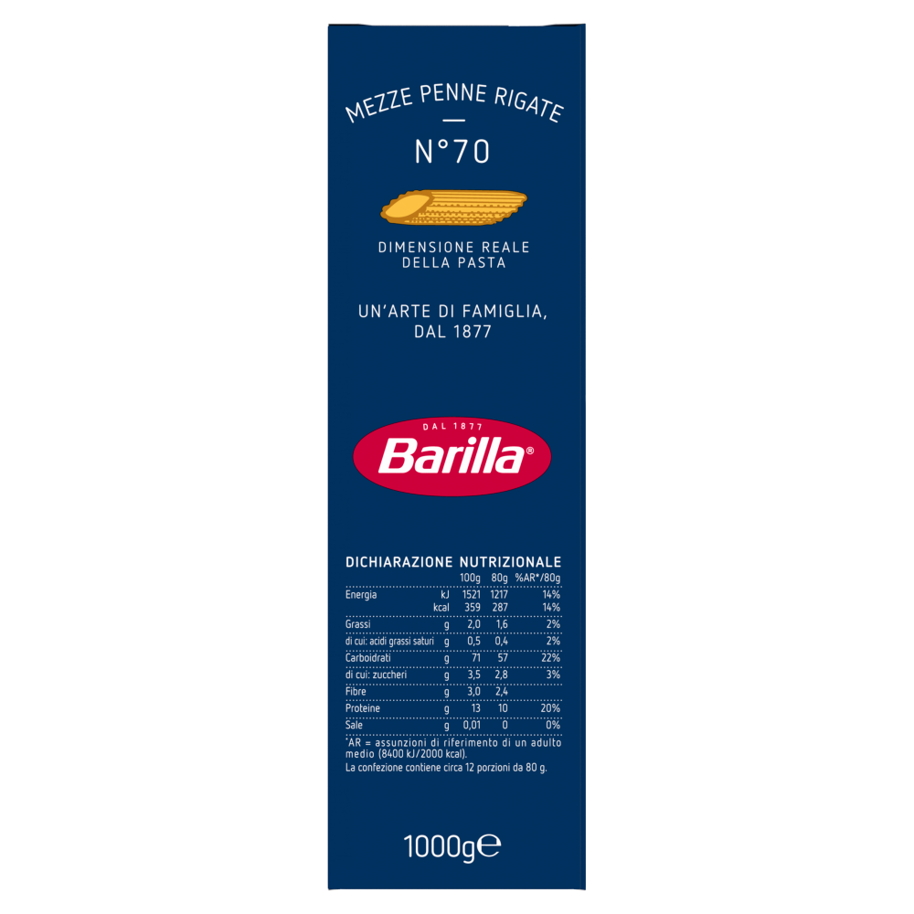 Barilla Pasta Mezze Penne Rigate n.70 1Kg