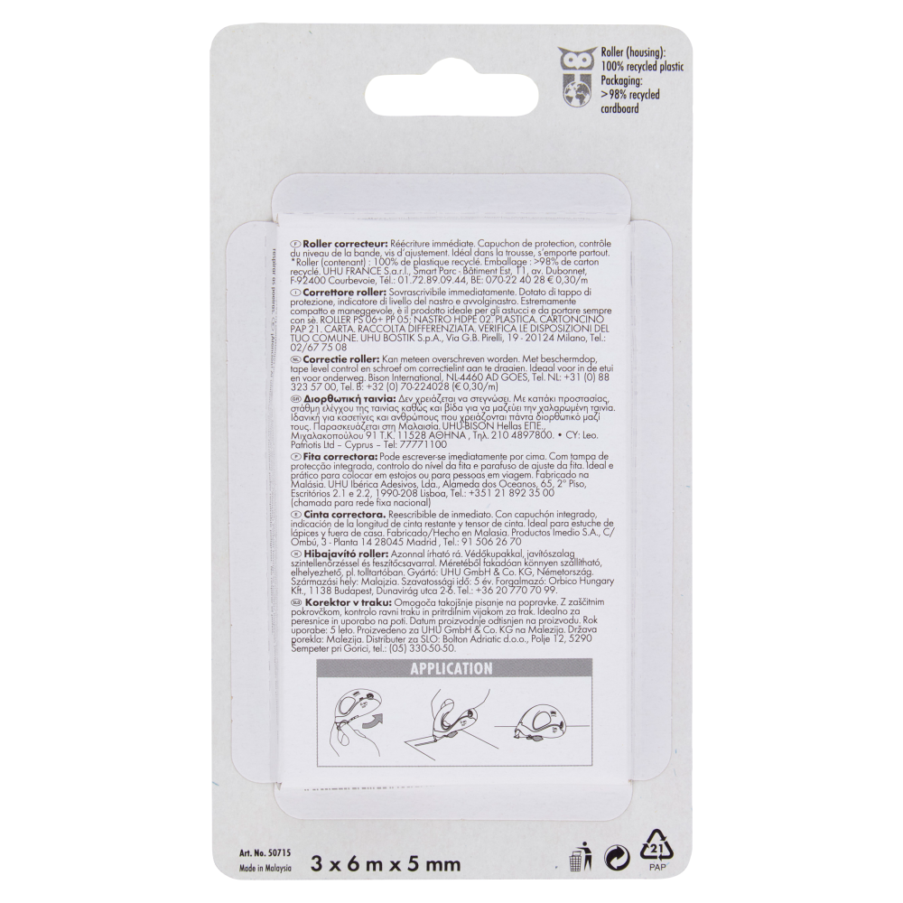 UHU Correction Mini Roller 6m x 5mm 3 pz