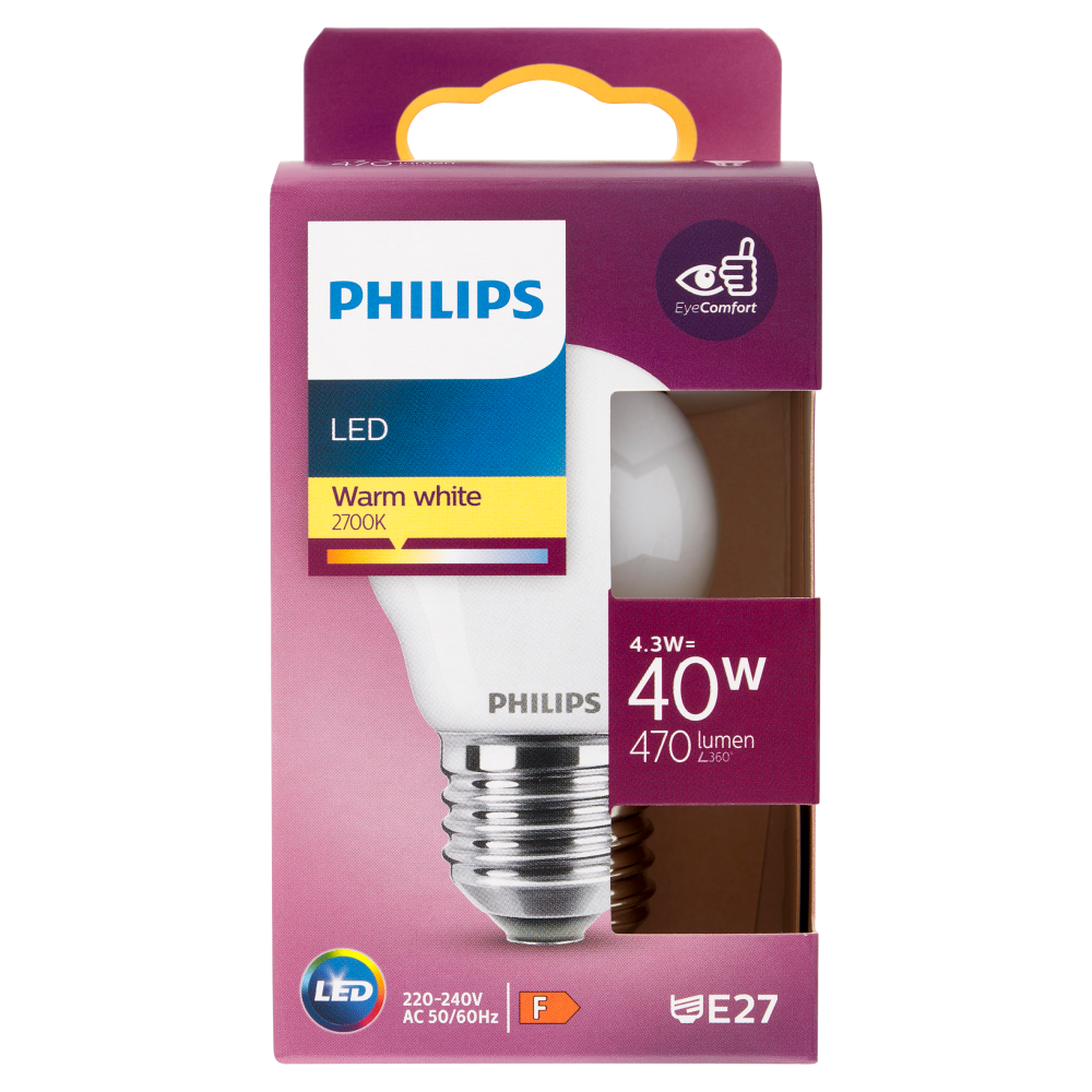 Philips Led sfera vetro 40W E27 2700K