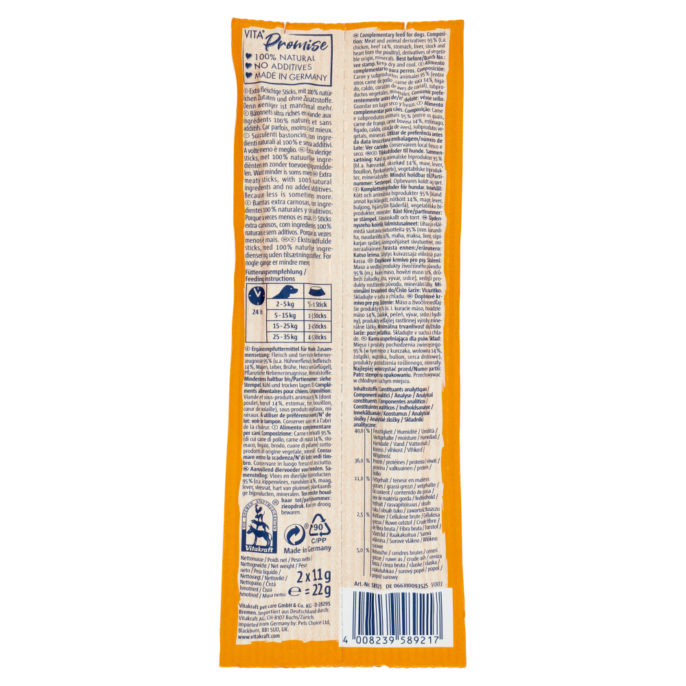 Vitakraft Vita Naturals Stick + Manzo 2 x 11 g