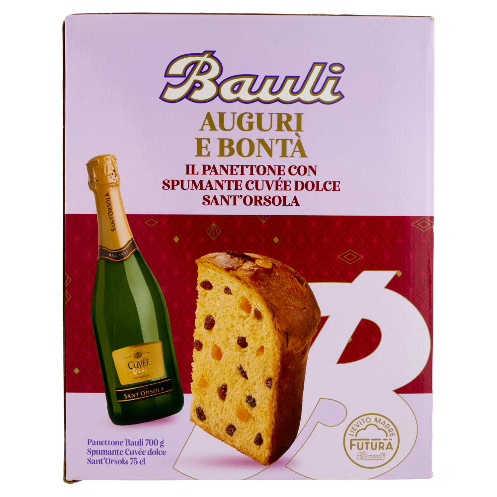 Bauli Auguri e Bont&agrave; Panettone Bauli 700 g + Spumante Cuv&eacute;e dolce Sant'Orsola 75 cl