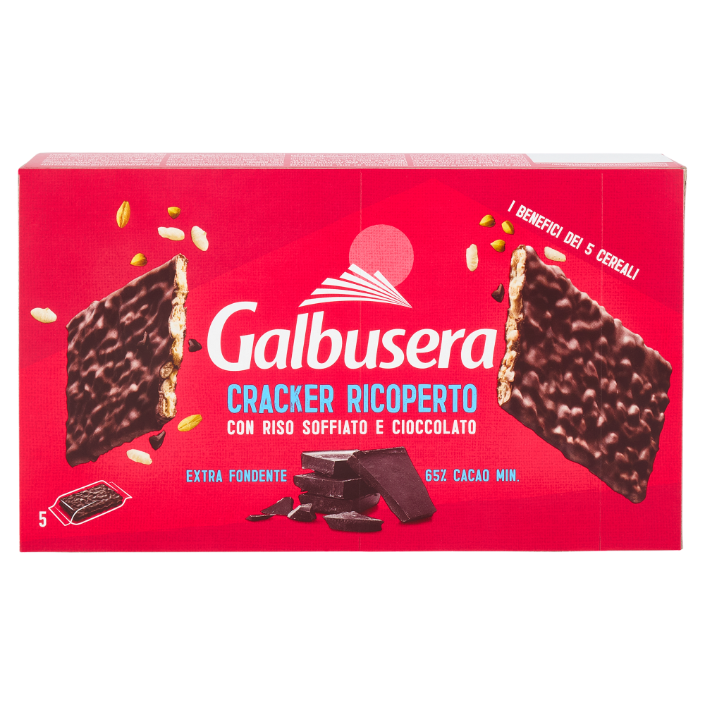 Galbusera Cracker Ricoperto con Riso Soffiato e Cioccolato Extra Fondente 5 x 30 g