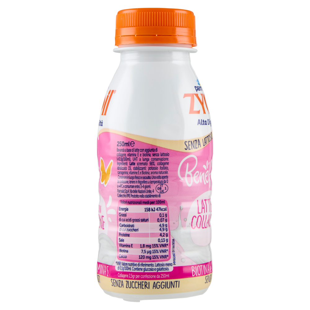 Zymil Alta Digeribilità Senza Lattosio Benefit Latte con Collagene, Biotina e Vitamina E 250 ml