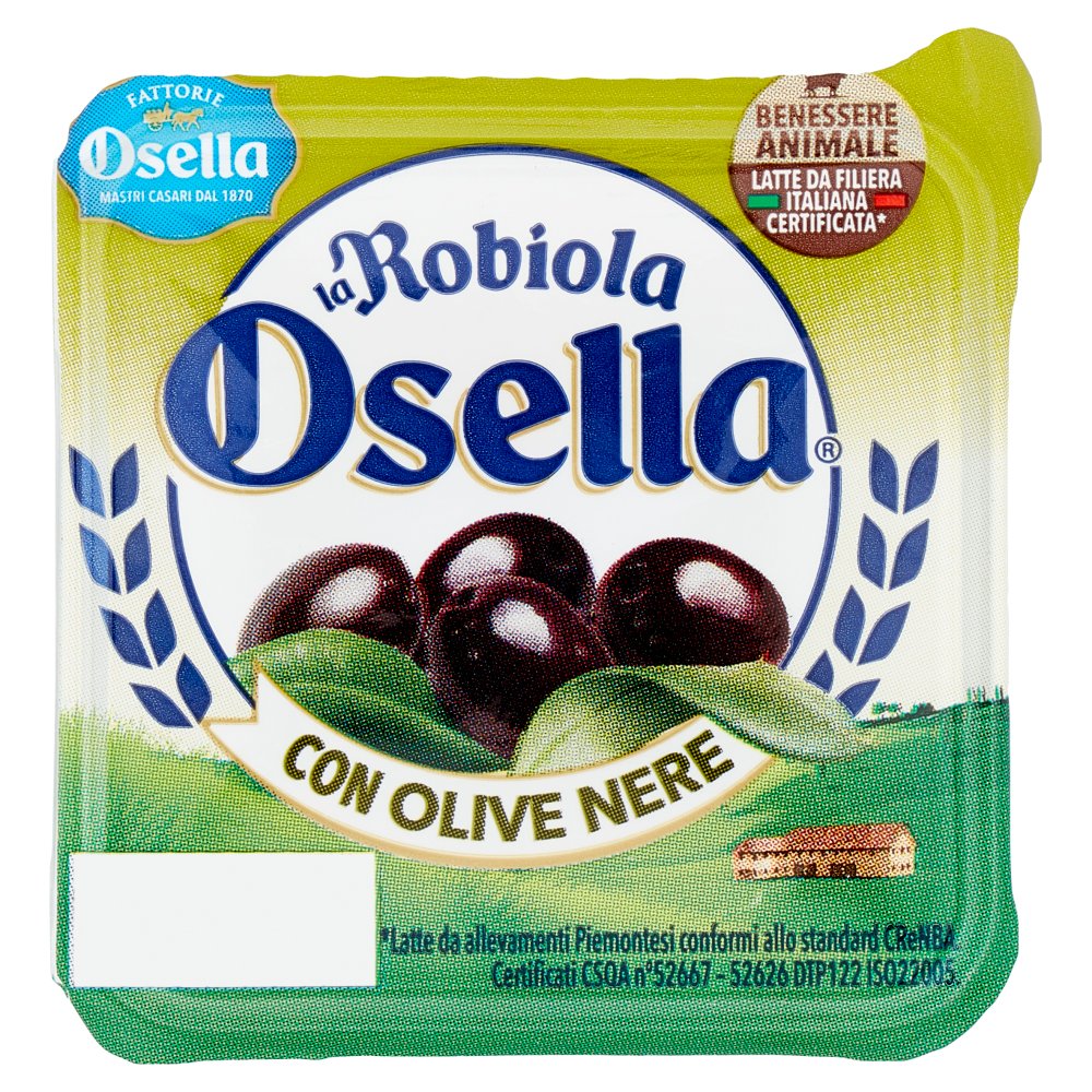 Fattorie Osella la Robiola Osella specialit&agrave; di formaggio fresco con Olive Nere - 90 g