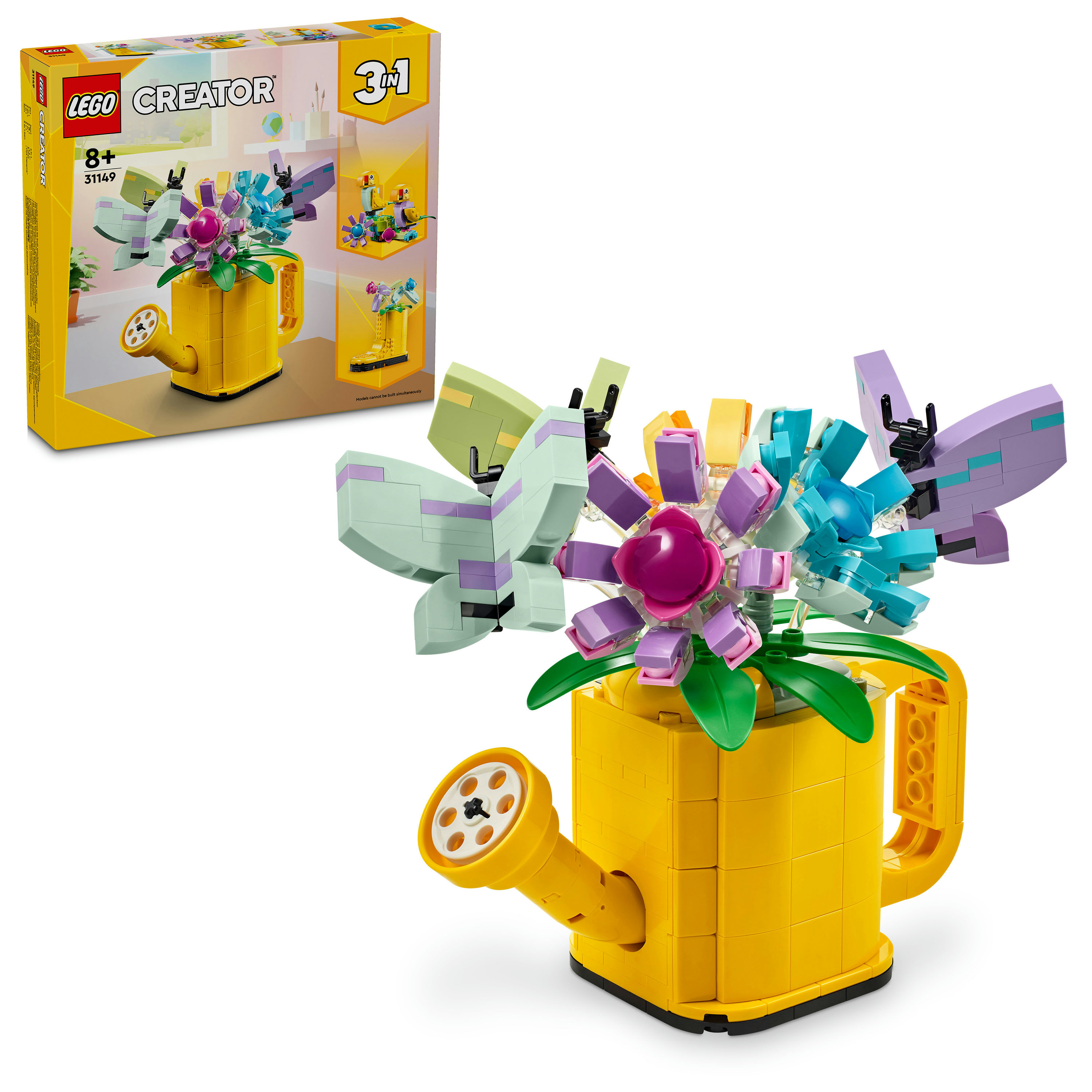 LEGO Creator 31149 3in1 Innaffiatoio con Fiori Finti Trasformabile in Stivale o in 2 Uccelli con Trespolo, Giochi per Bambini 8+