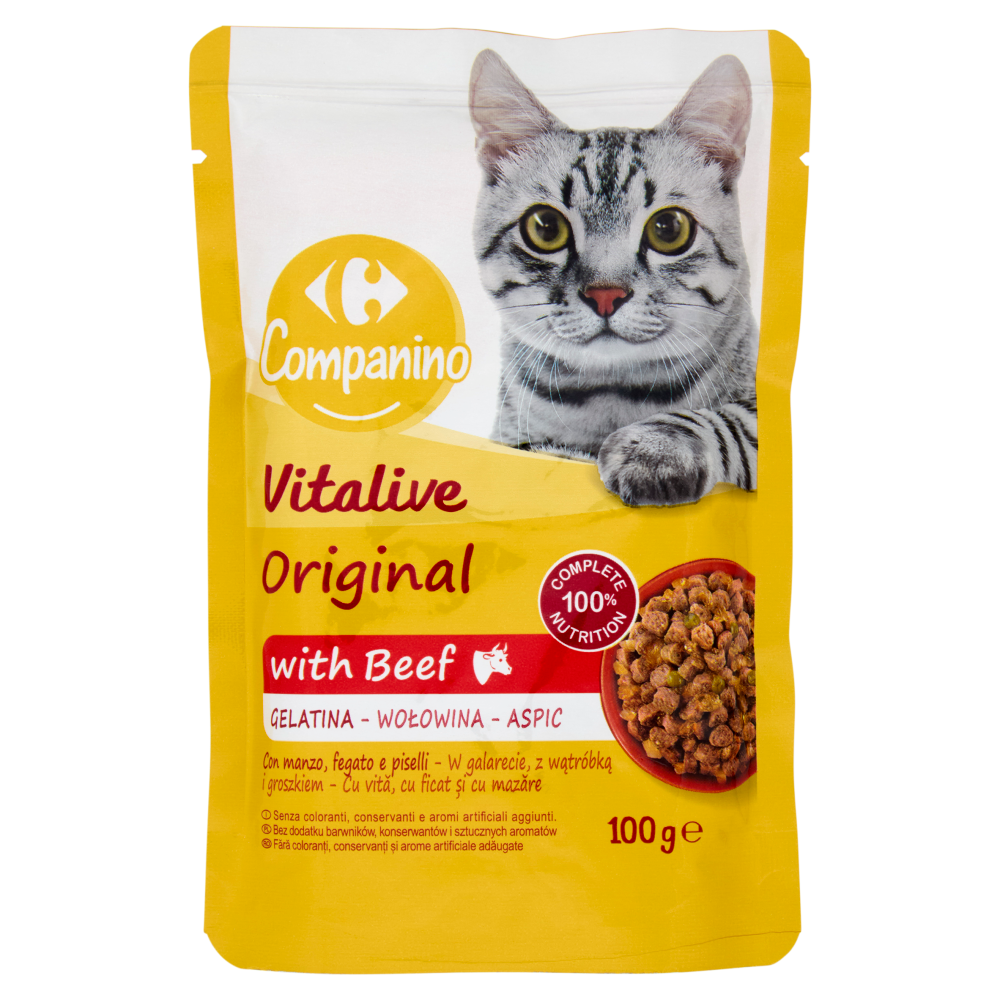 Carrefour Companino Vitalive Original with Beef Gelatina con manzo, fegato e piselli 100 g