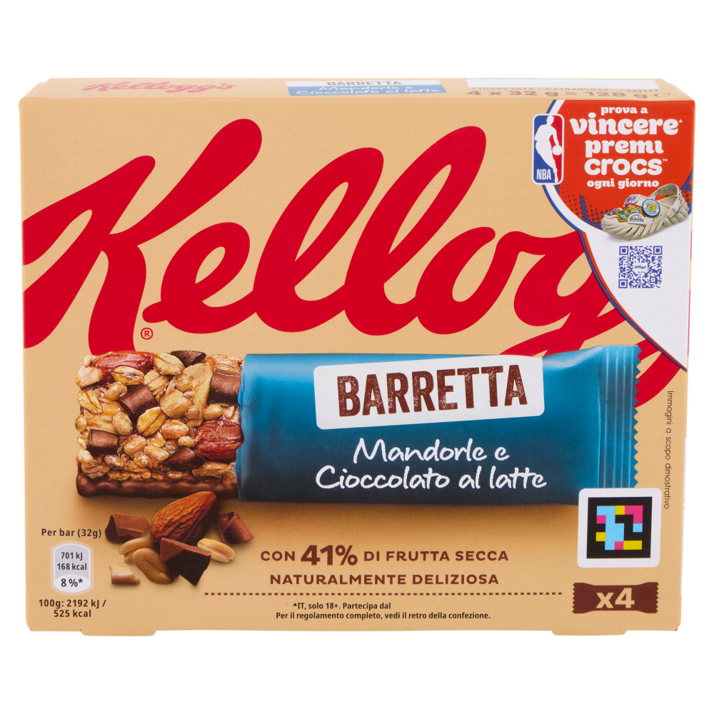 Kellogg's Barretta Mandorle e Cioccolato al latte 4 x 32 g