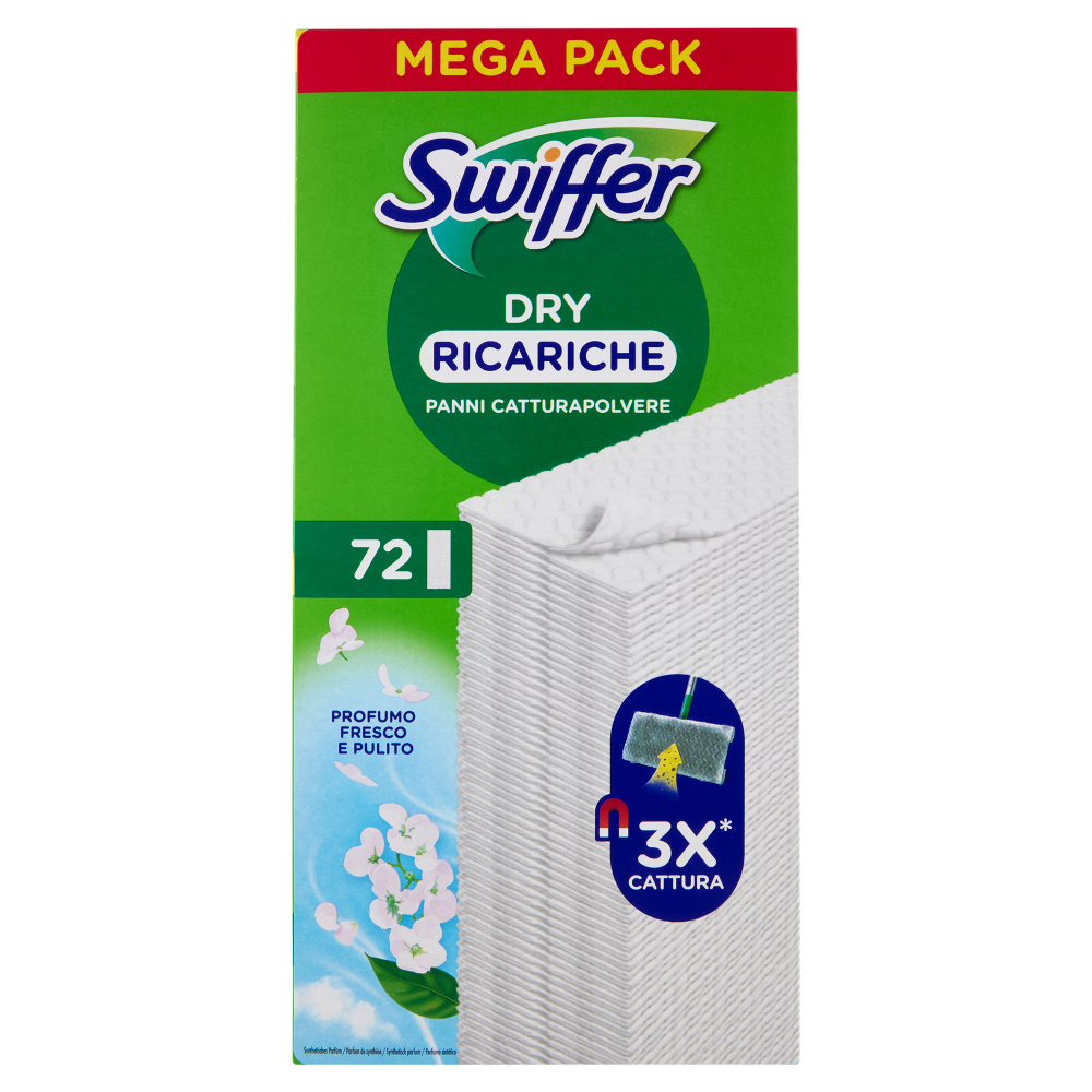 Swiffer Panni Catturapolvere per Scopa Swiffer Profumo Fresco e Pulito - Ricarica 72 Panni