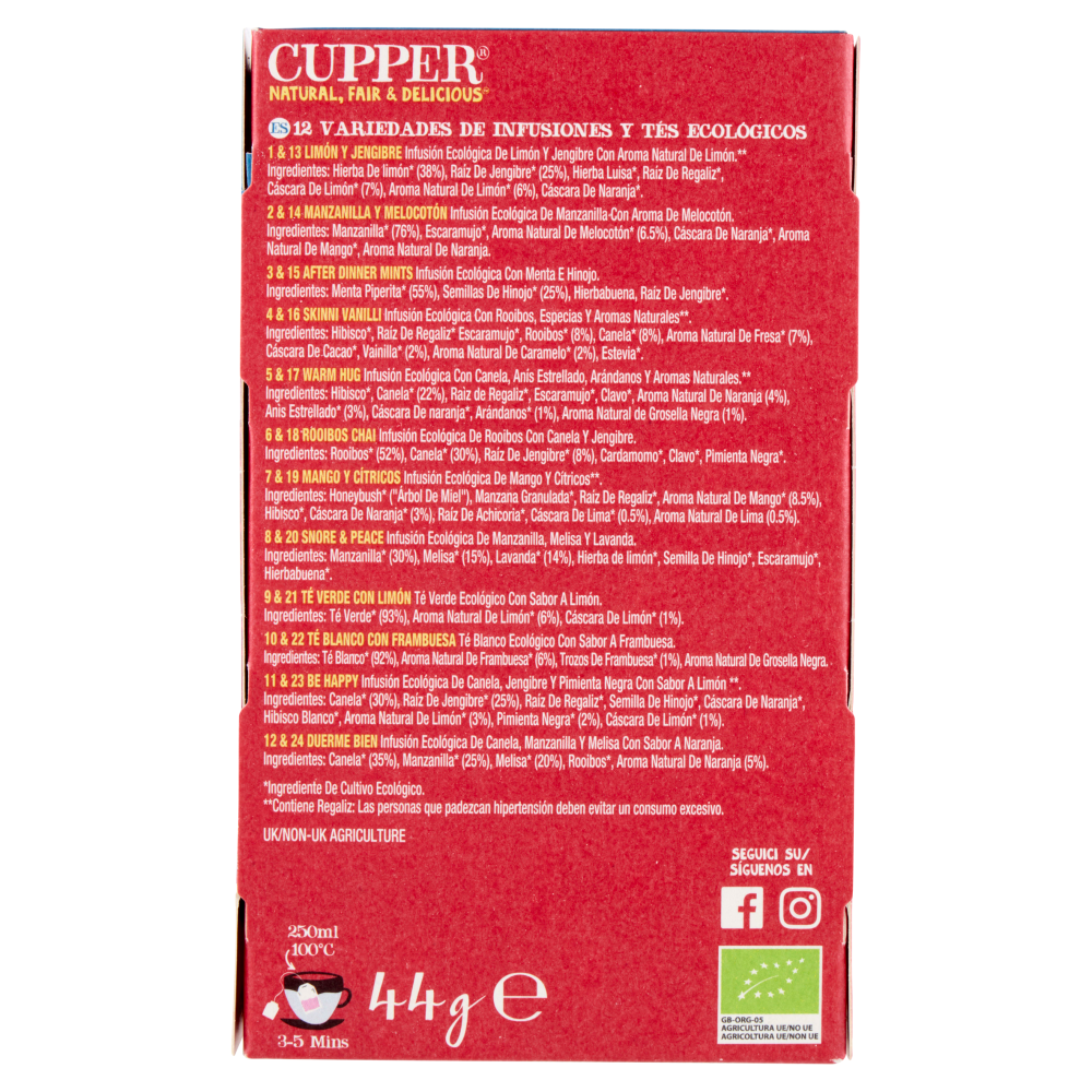 CUPPER Calendario dell'Avvento Biologico, Cofanetto Assortito di 12 tè e infusi, 24 Bustine 47 g
