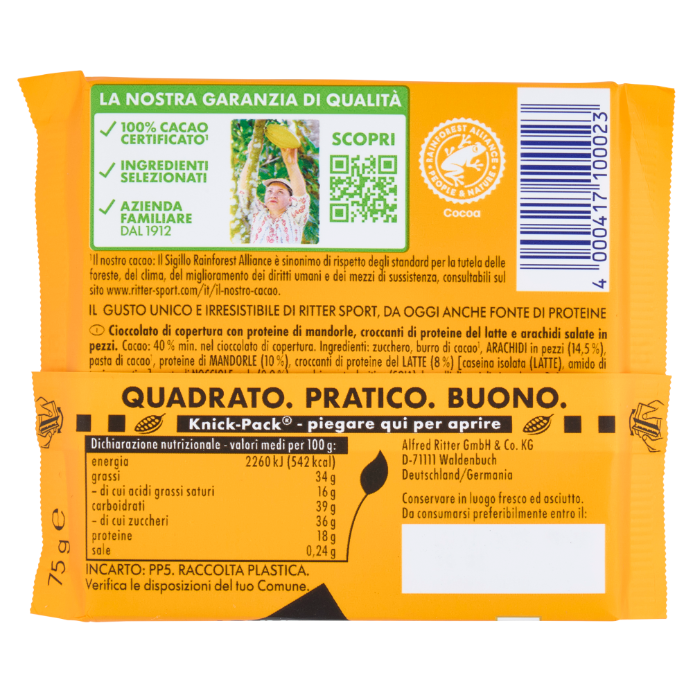 Ritter Sport Crunchy Peanut + Crisp di Proteine 75 g