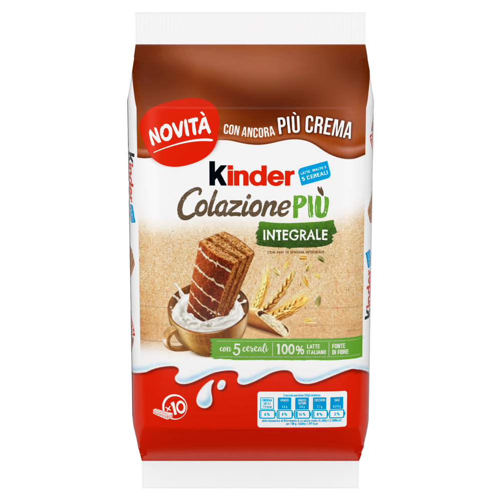 Kinder Colazione Pi&ugrave; - Merendina integrale - 10 pezzi 290g