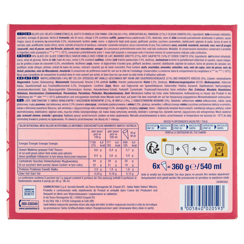 Sammontana Cinque Stelle Amarena 6 x 60 g